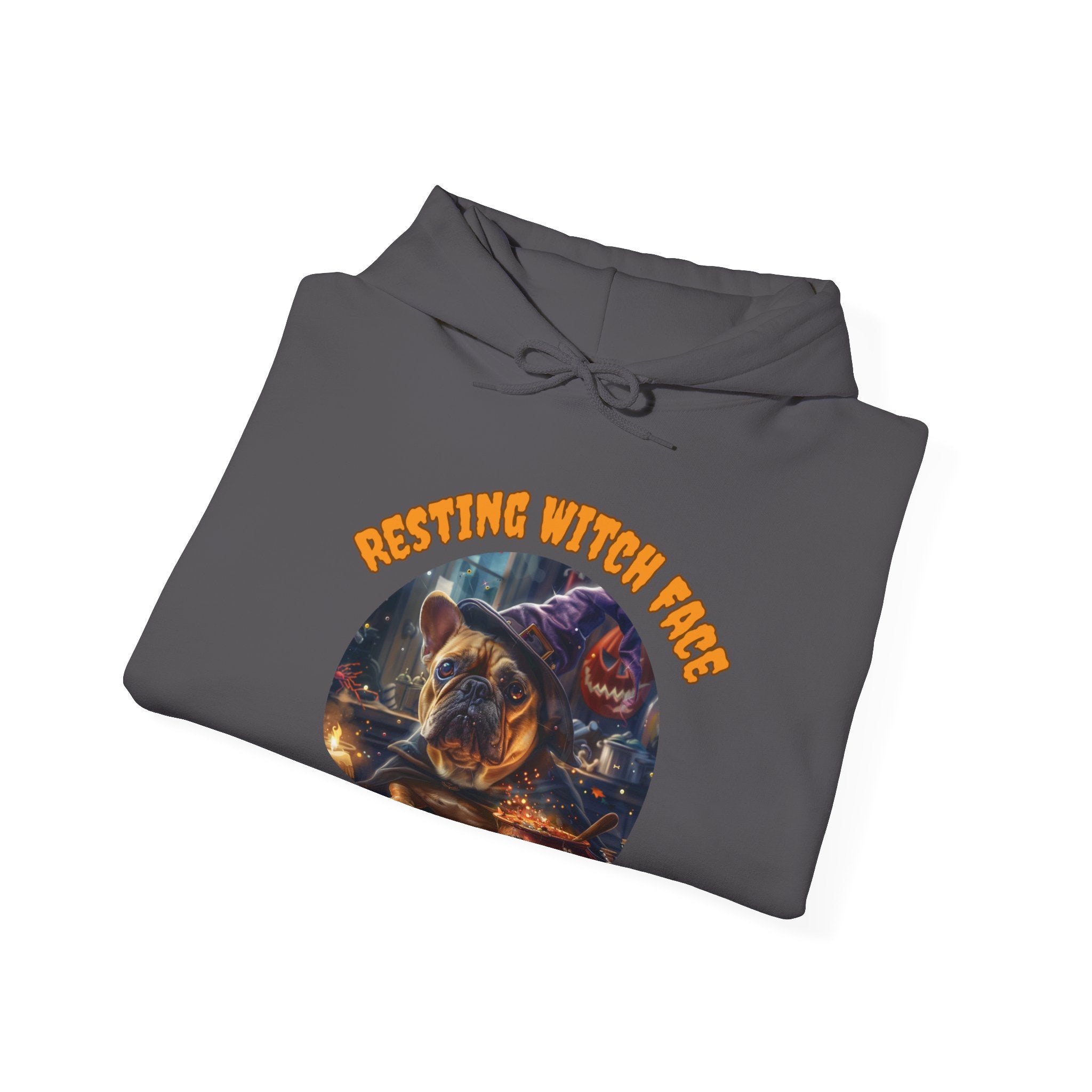 "Resting Witch Face" Halloween Bulldog Hoodie (Tan/French)