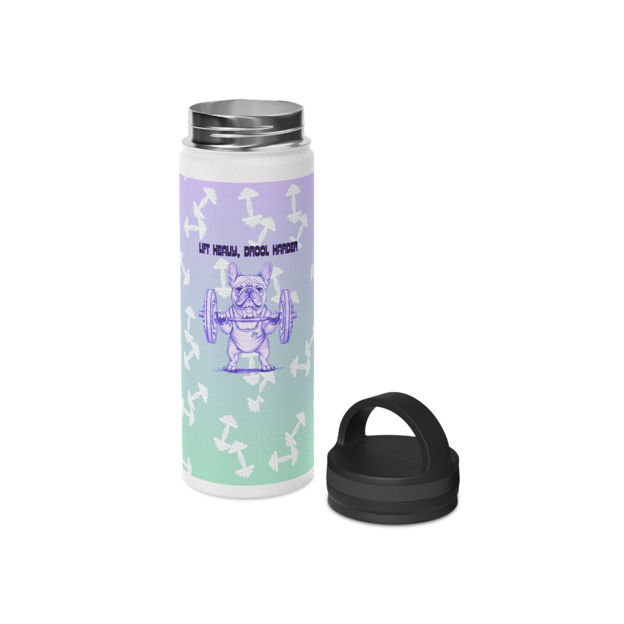 Tipsy Bully Ripped Bulldog Stainless Steel Water Bottle, Handle Lid (French/Purple)