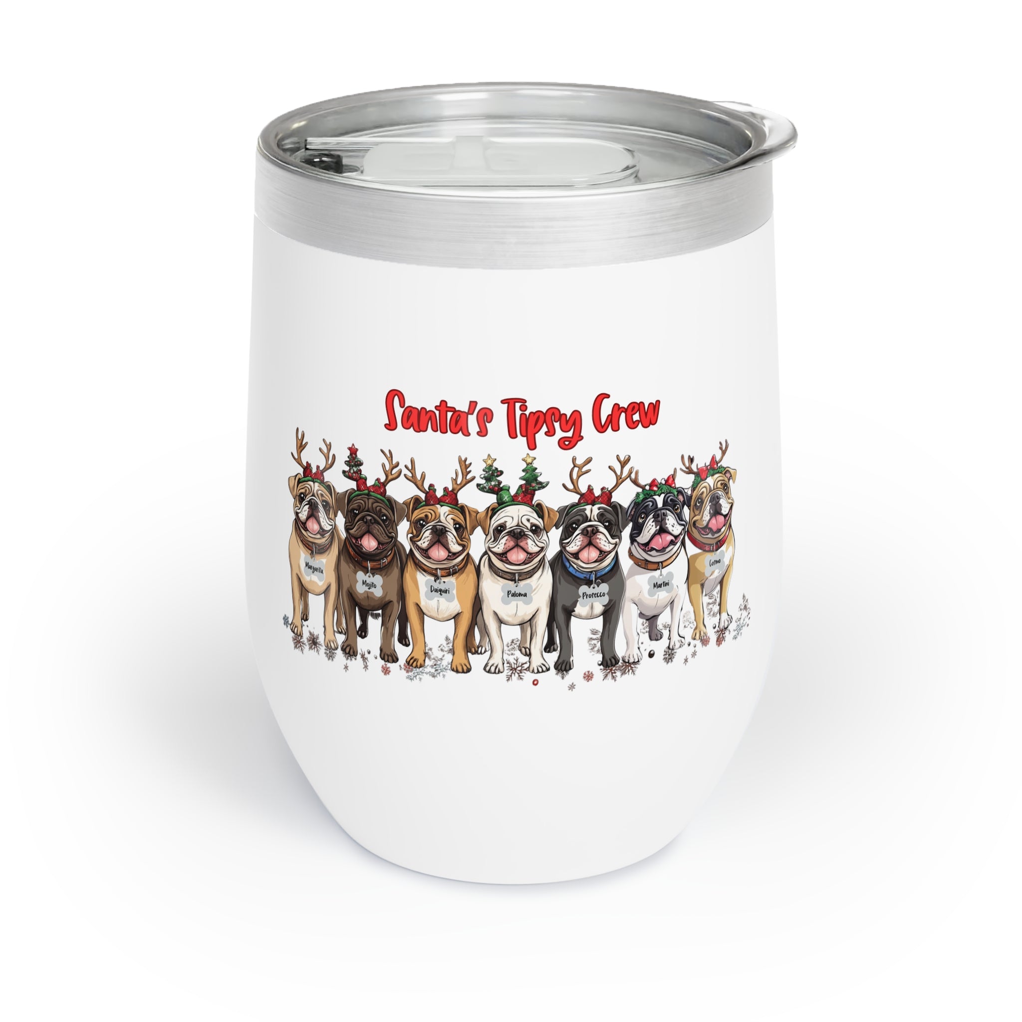 “Santa’s Tipsy Crew” Insulated Wine Tumbler (English)