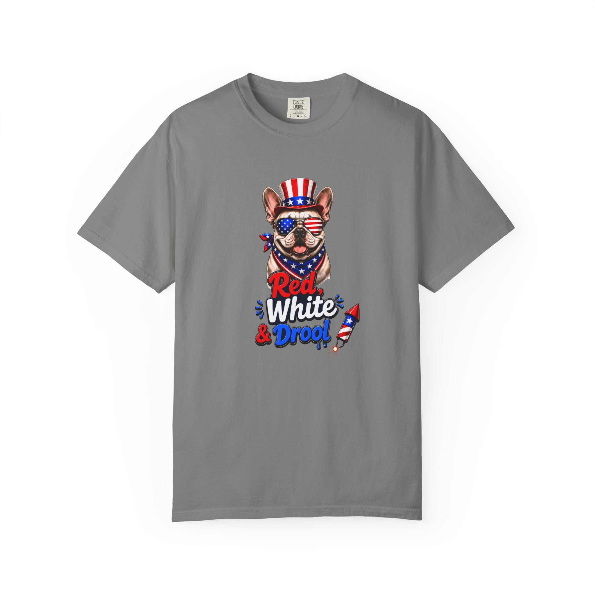 Red, White & Drool Bulldog T-Shirt | Patriotic Garment-Dyed Tee (French)
