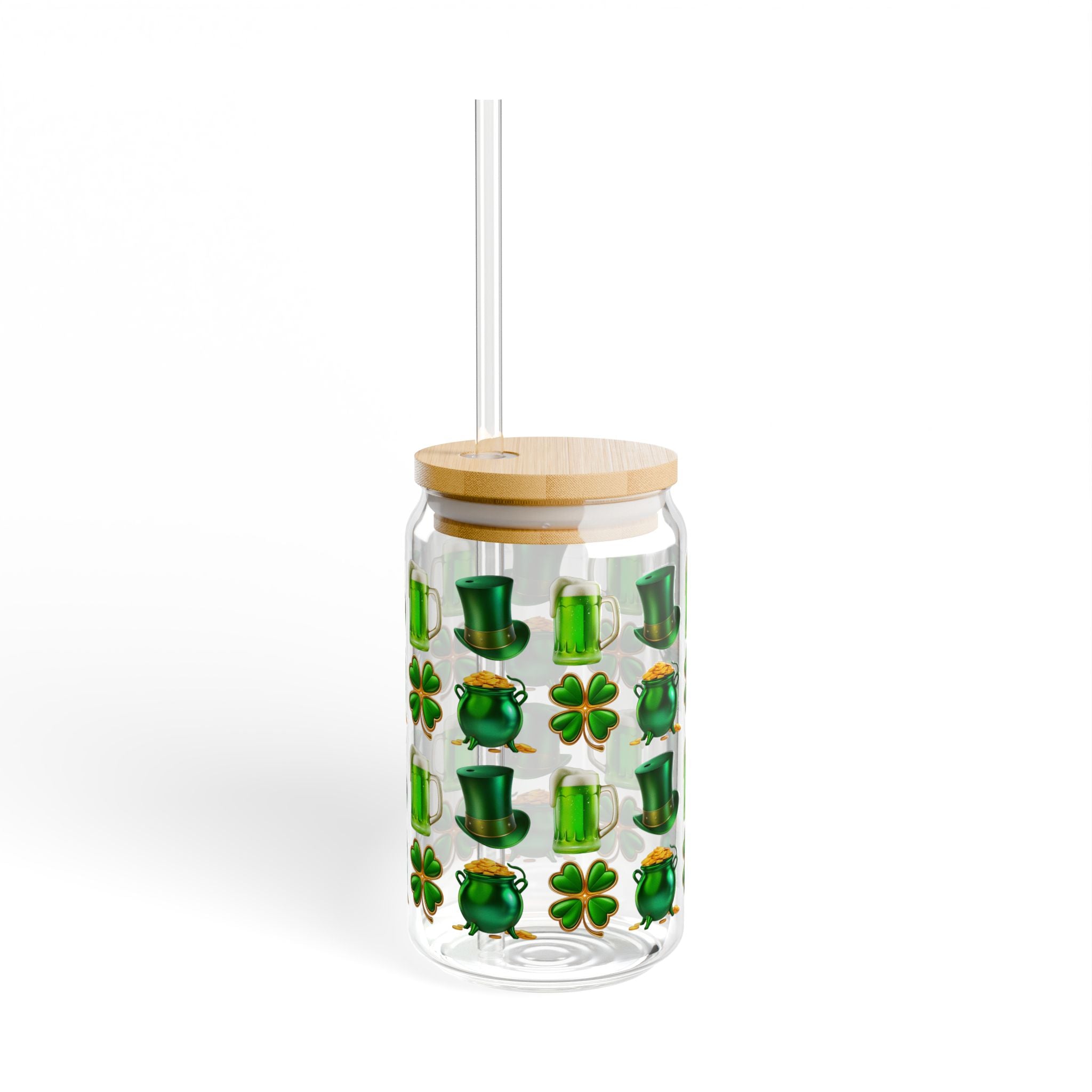 St. Patrick's Day Sipper Glass with Lid & Straw (English/French)