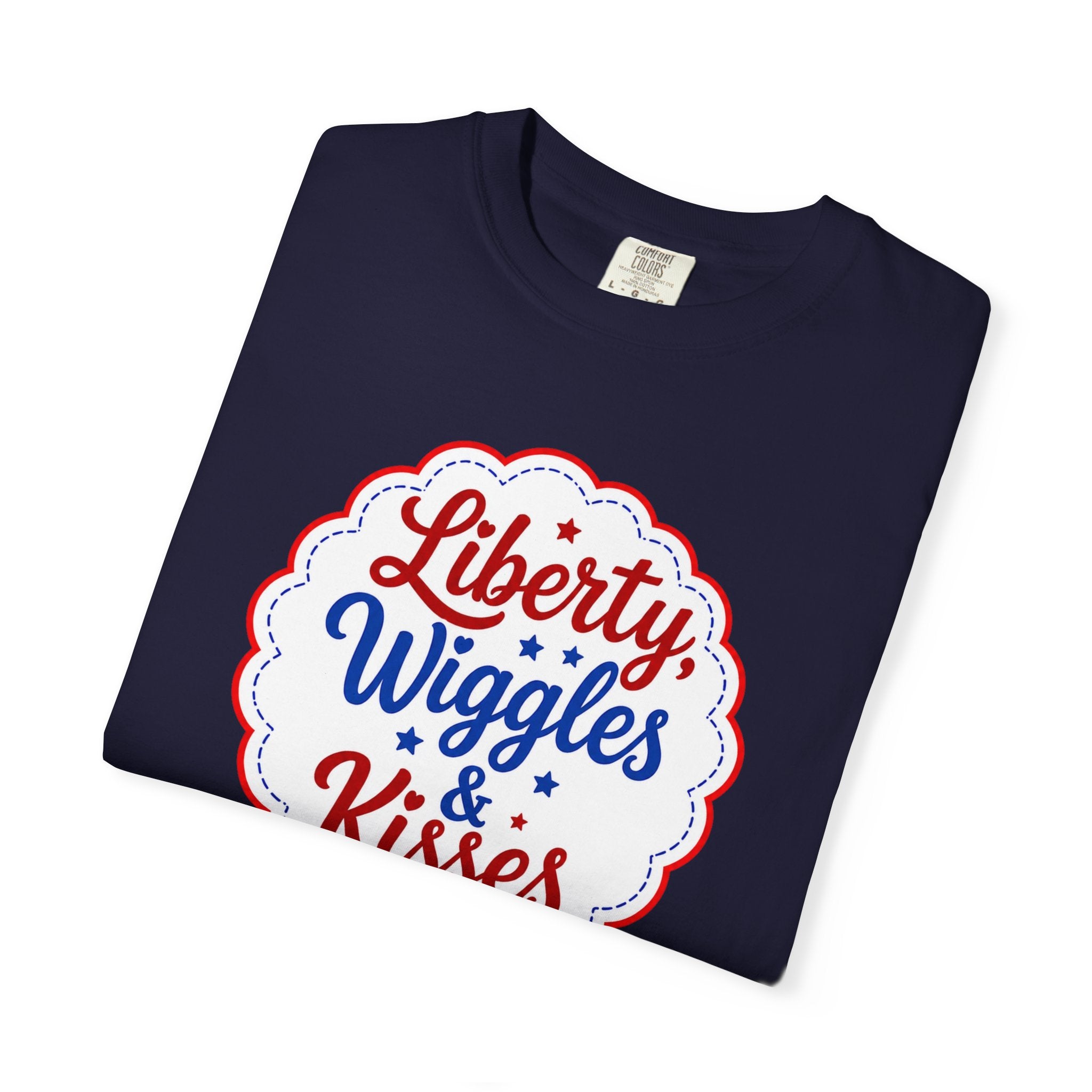 Liberty, Wiggles & Kisses Bulldog T-Shirt | Patriotic Garment-Dyed Tee (English)