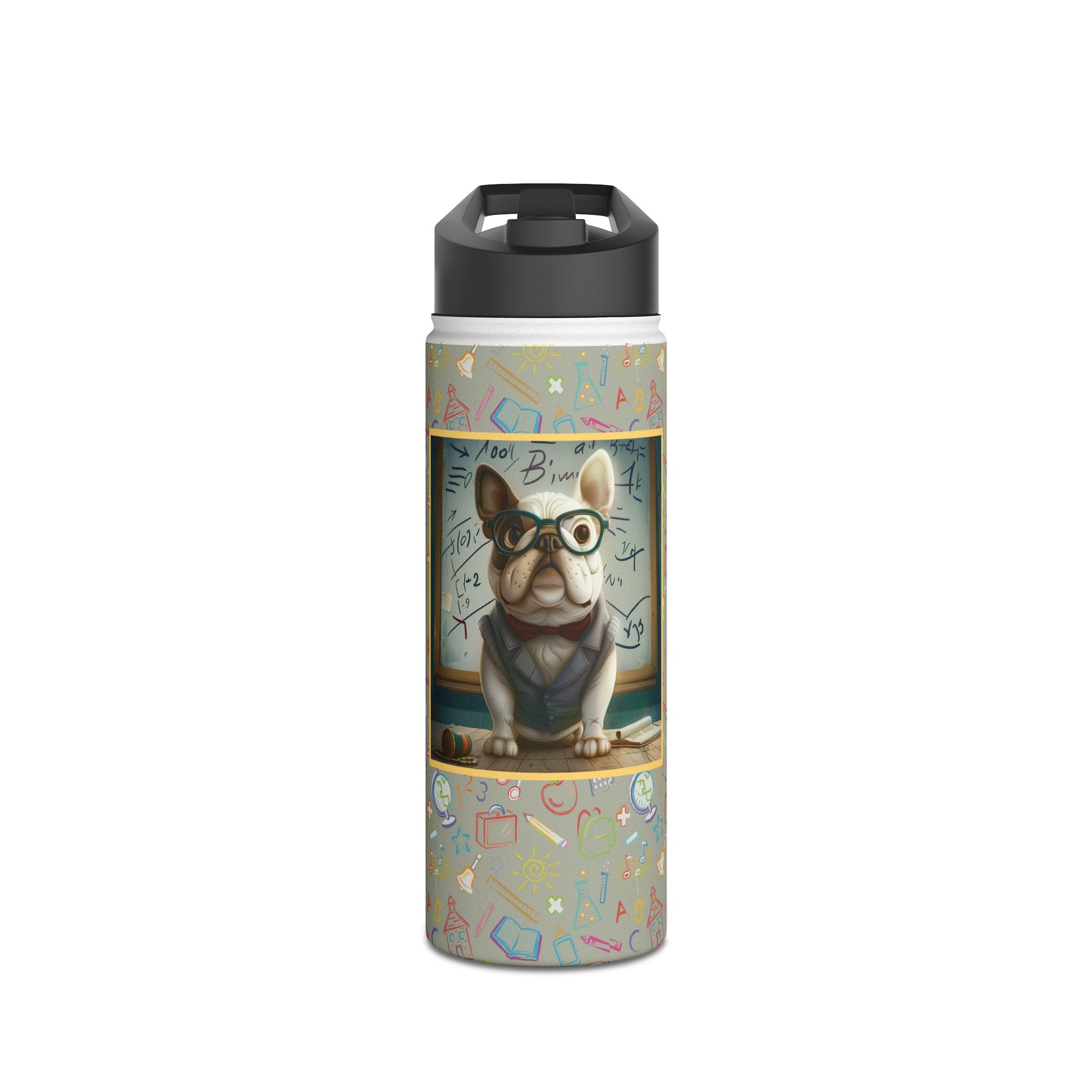 Smarty Paws Back-to-School Bulldog Water Bottle (White/French)