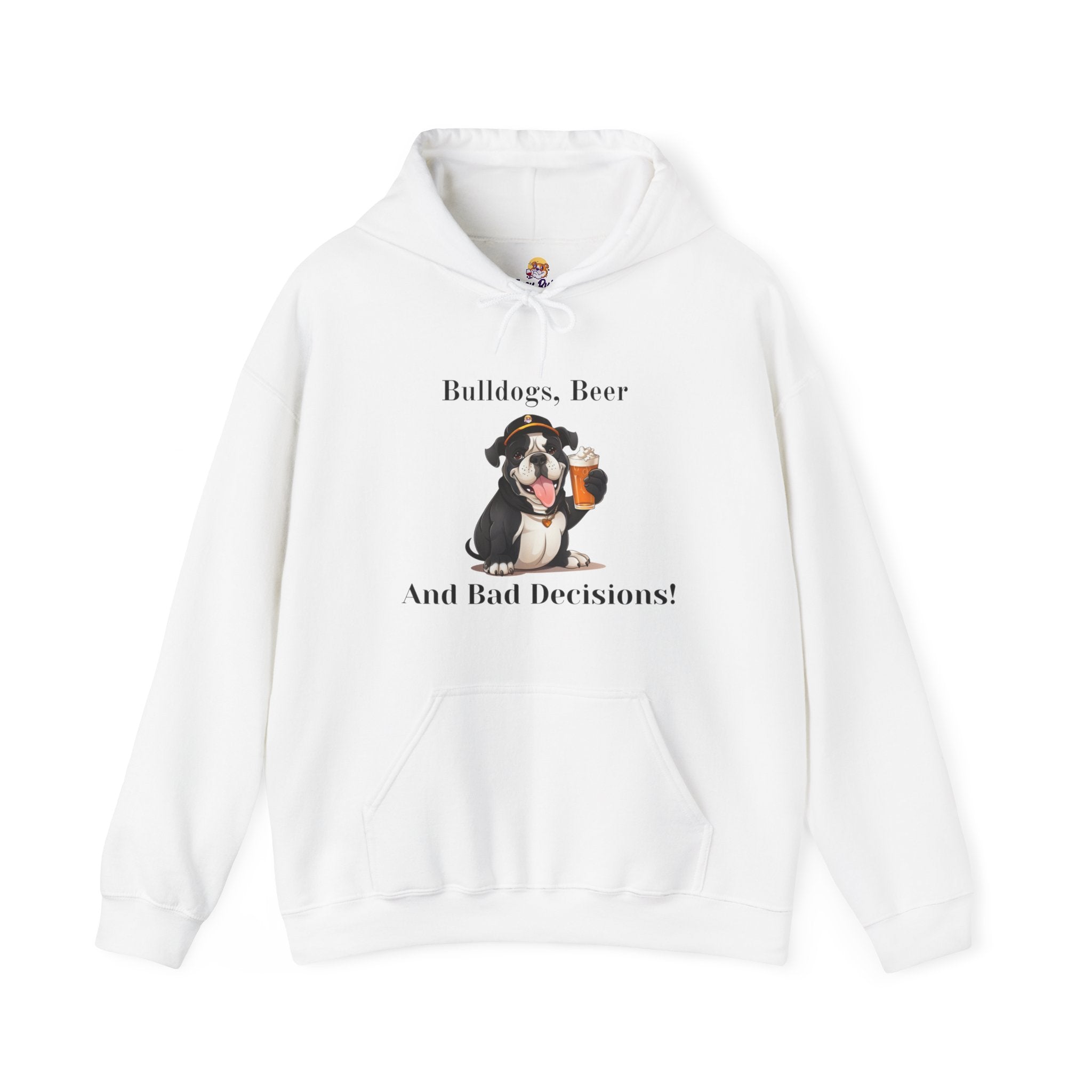 Bulldogs, Beer, and Bad Decisions" Hoodie - Your Go-To Gear for Mischievous Times! (English/Black)