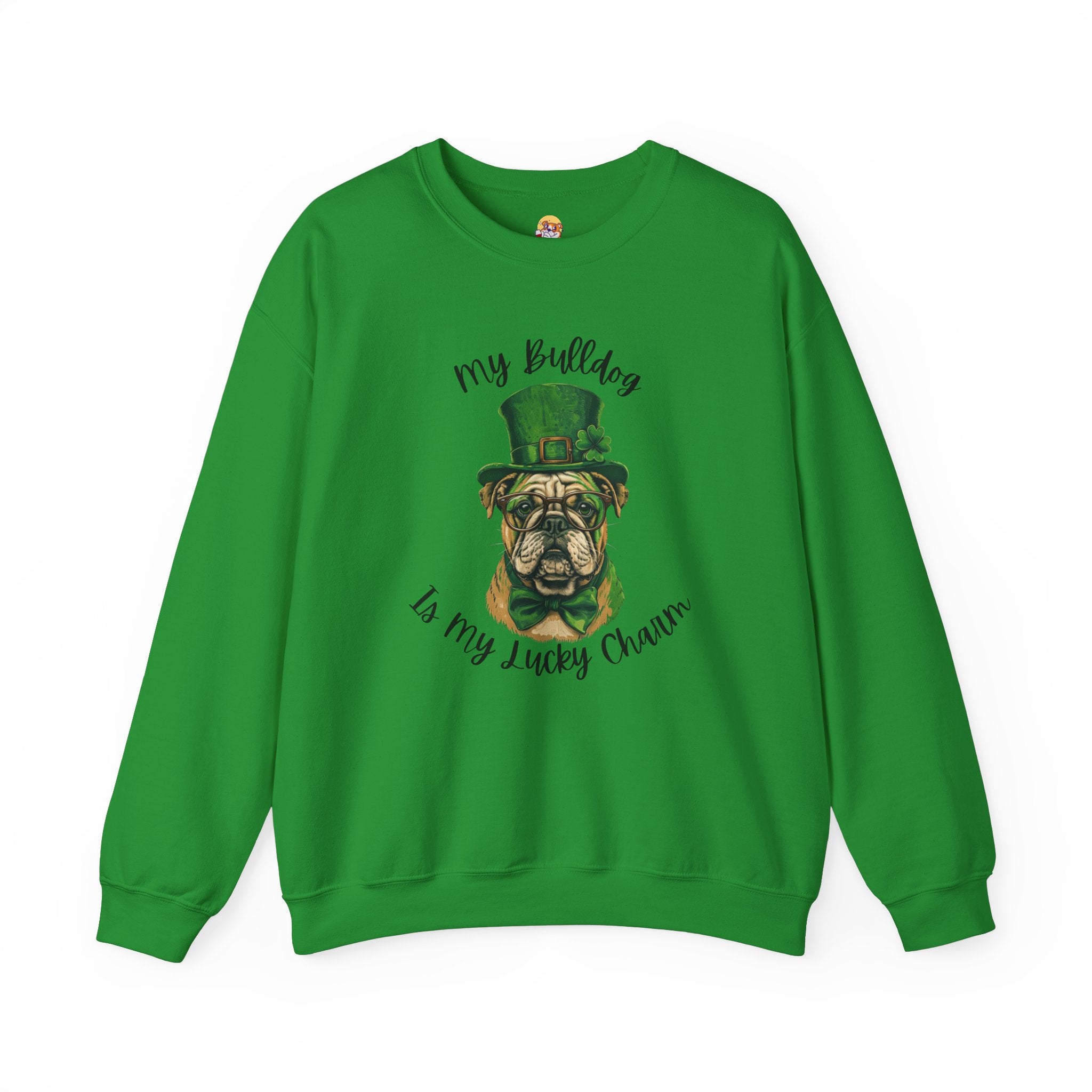 Tipsy Bully St. Patrick's Day Sweatshirt: "My Bulldog is My Lucky Charm (English)