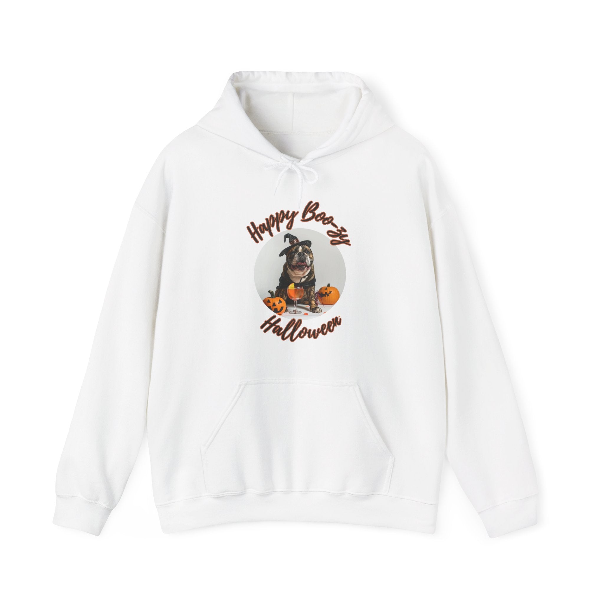 "Happy Boo-zy Halloween" Halloween Bulldog Hoodie (Black/English)