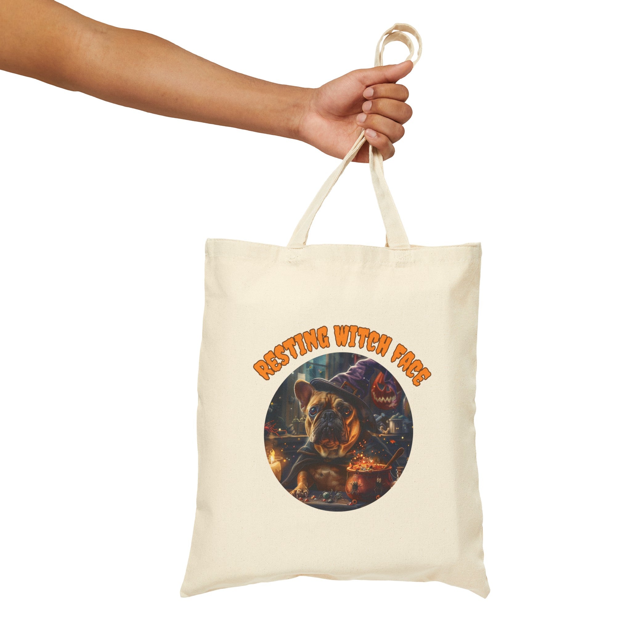 "Resting Witch Face" Trick or Treat Canvas Tote Bag (Tan/French)