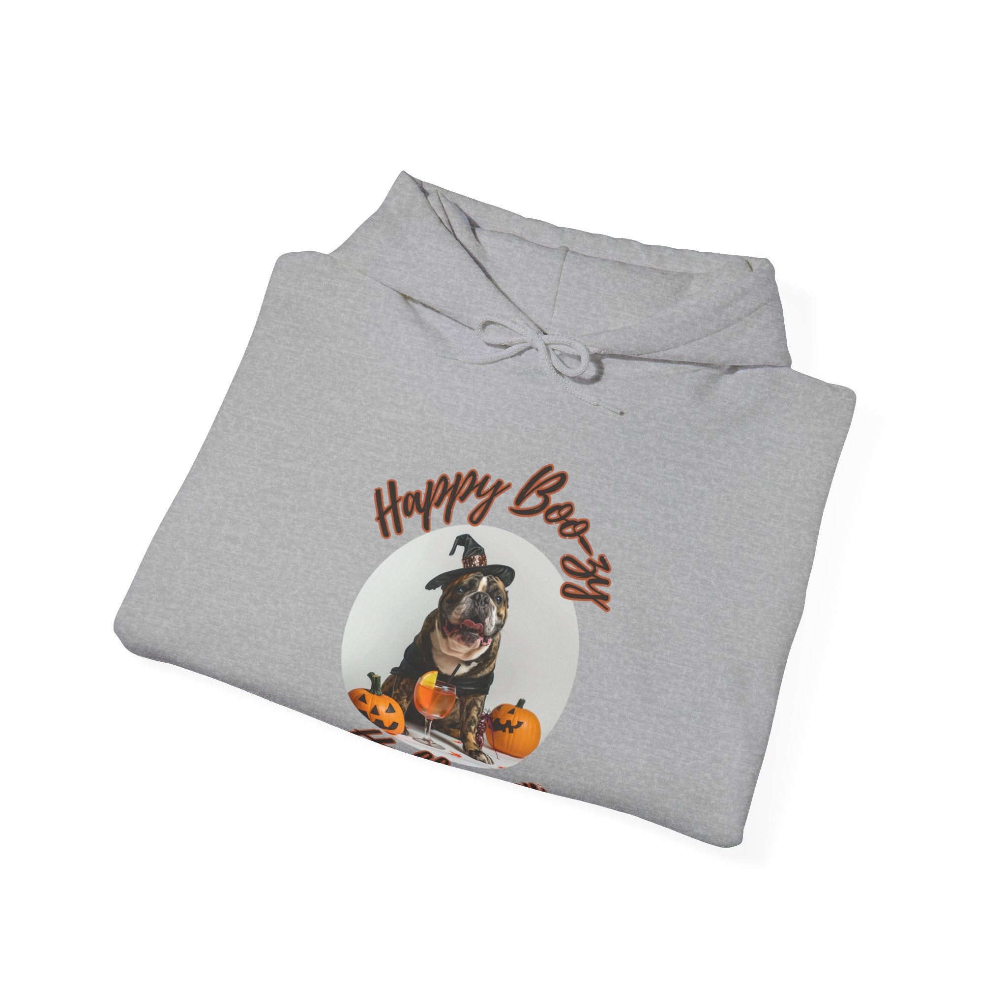 "Happy Boo-zy Halloween" Halloween Bulldog Hoodie (Black/English)