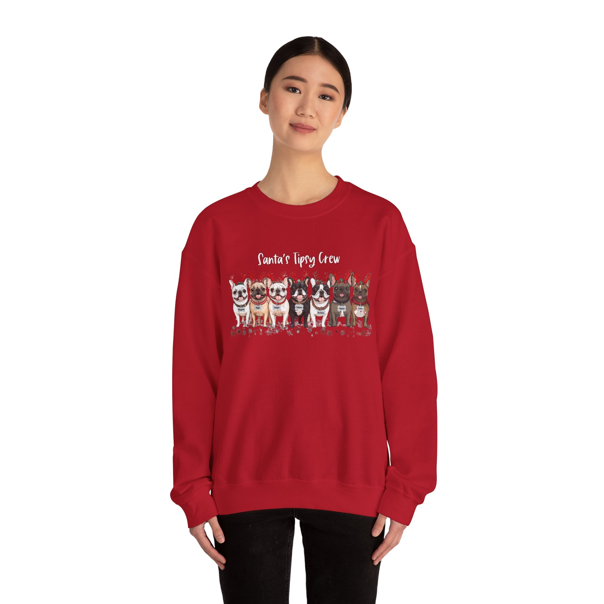 “Santa’s Tipsy Crew” Christmas Crewneck Sweatshirt - Unisex back view - French Bulldog mom sweatshirt | Tipsy Bully