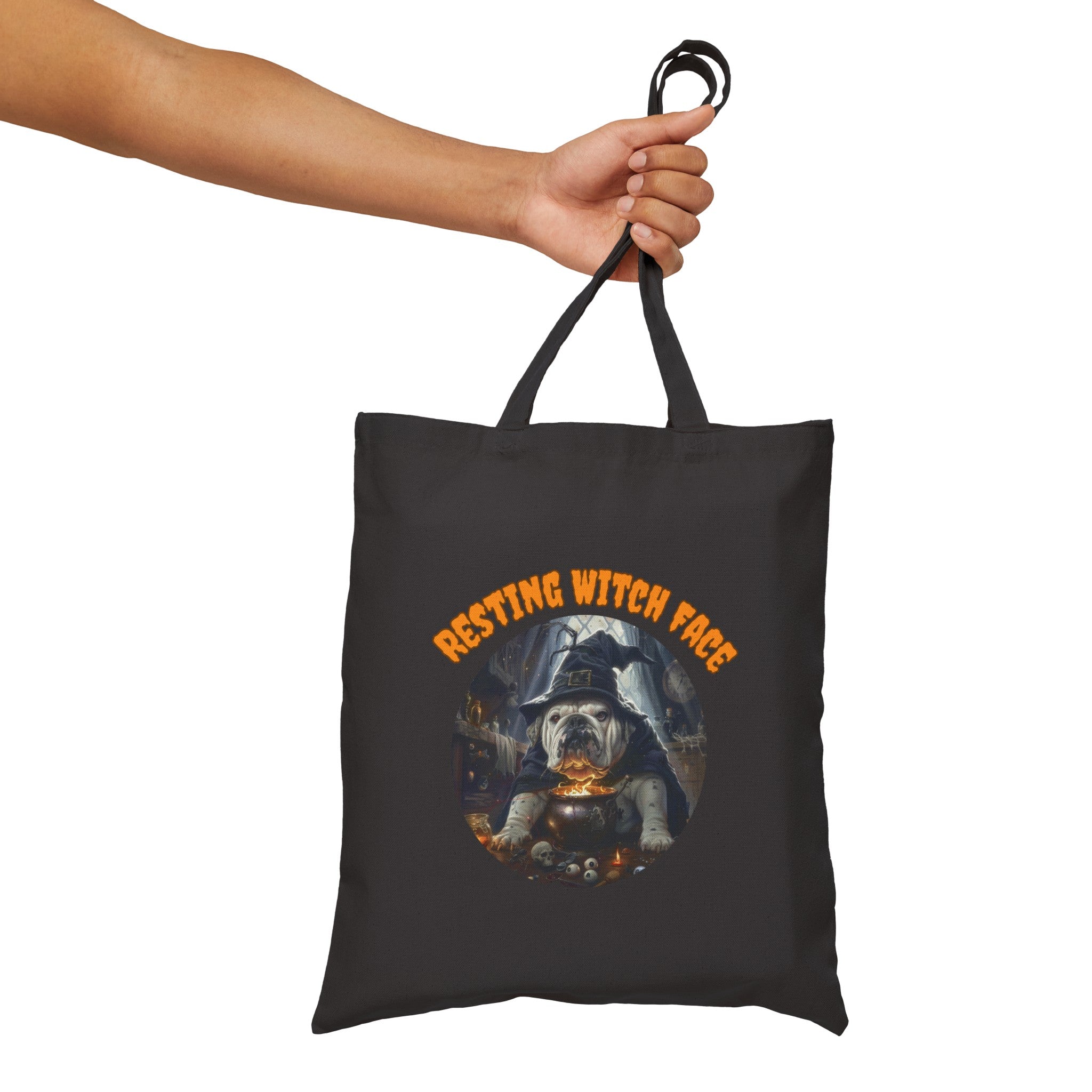 "Resting Witch Face" Trick or Treat Canvas Tote Bag (White/English)