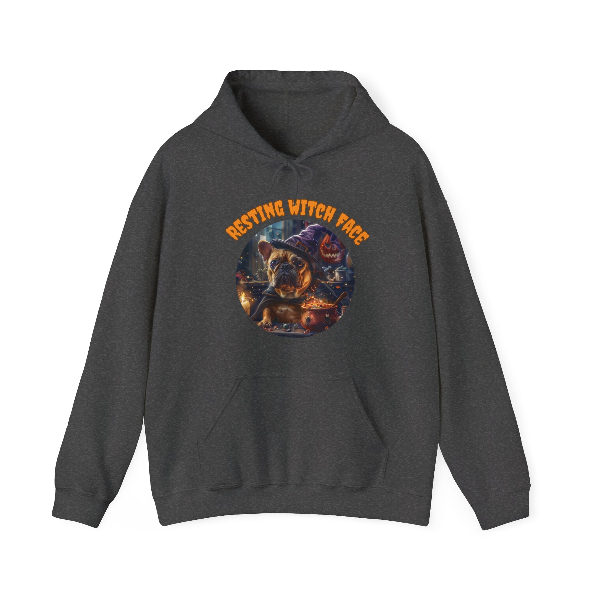 "Resting Witch Face" Halloween Bulldog Hoodie (Tan/French)