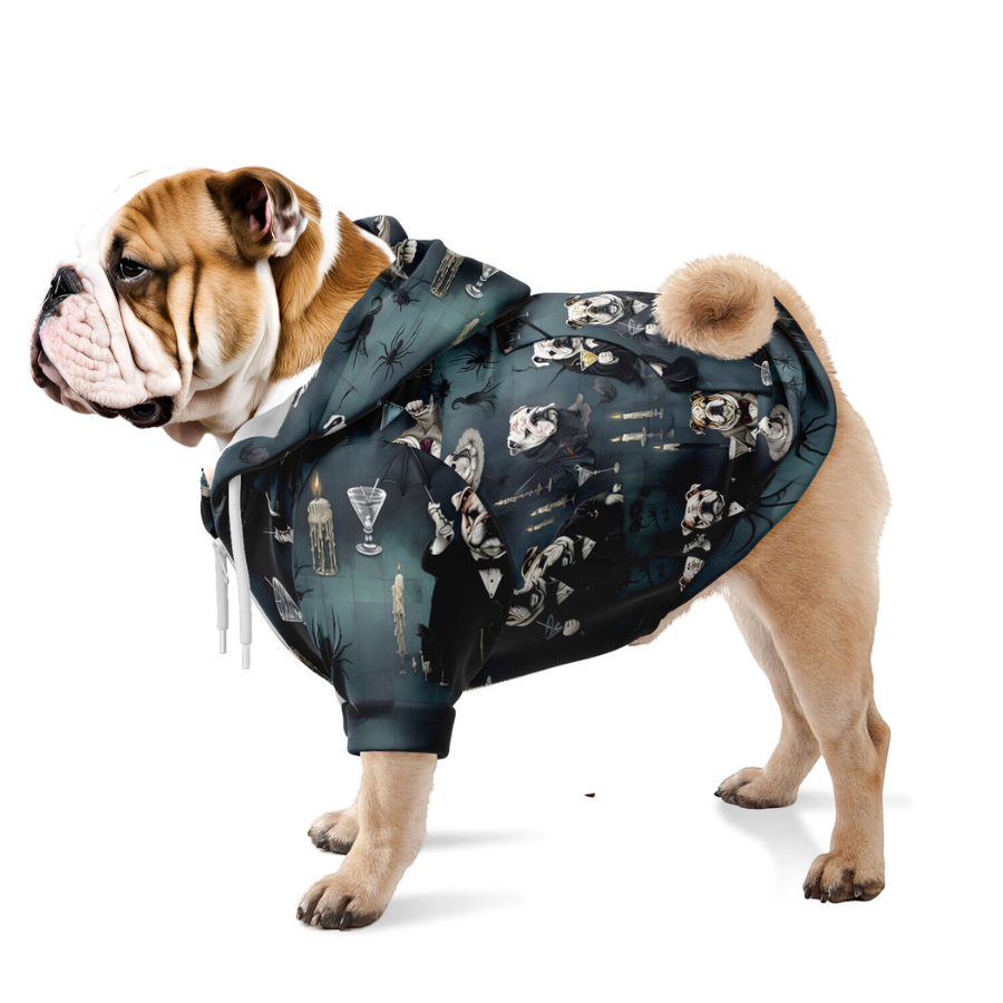 "Spooky Sips & Bulldog Tricks" Zip-Up Dog Hoodie (English)