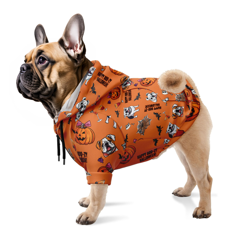 "Happy Boo-zy Halloween" Zip-Up Dog Hoodie (French)