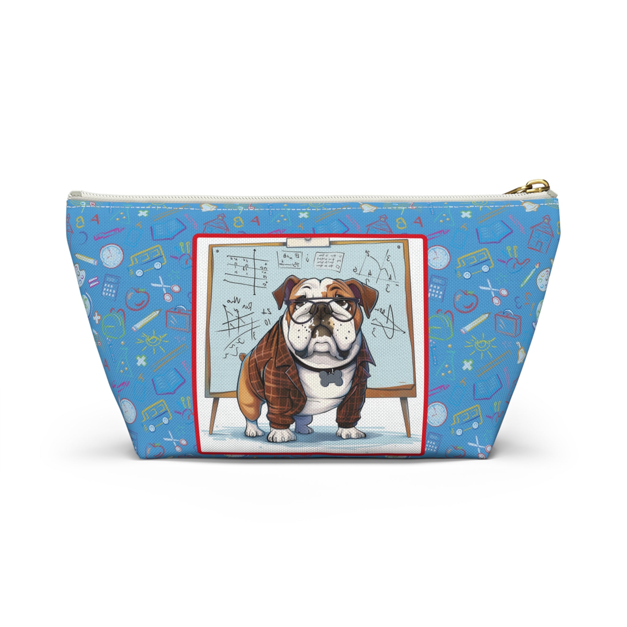 Smarty Paws Back-to-School Bulldog Accessory Pouch (Tan/English)