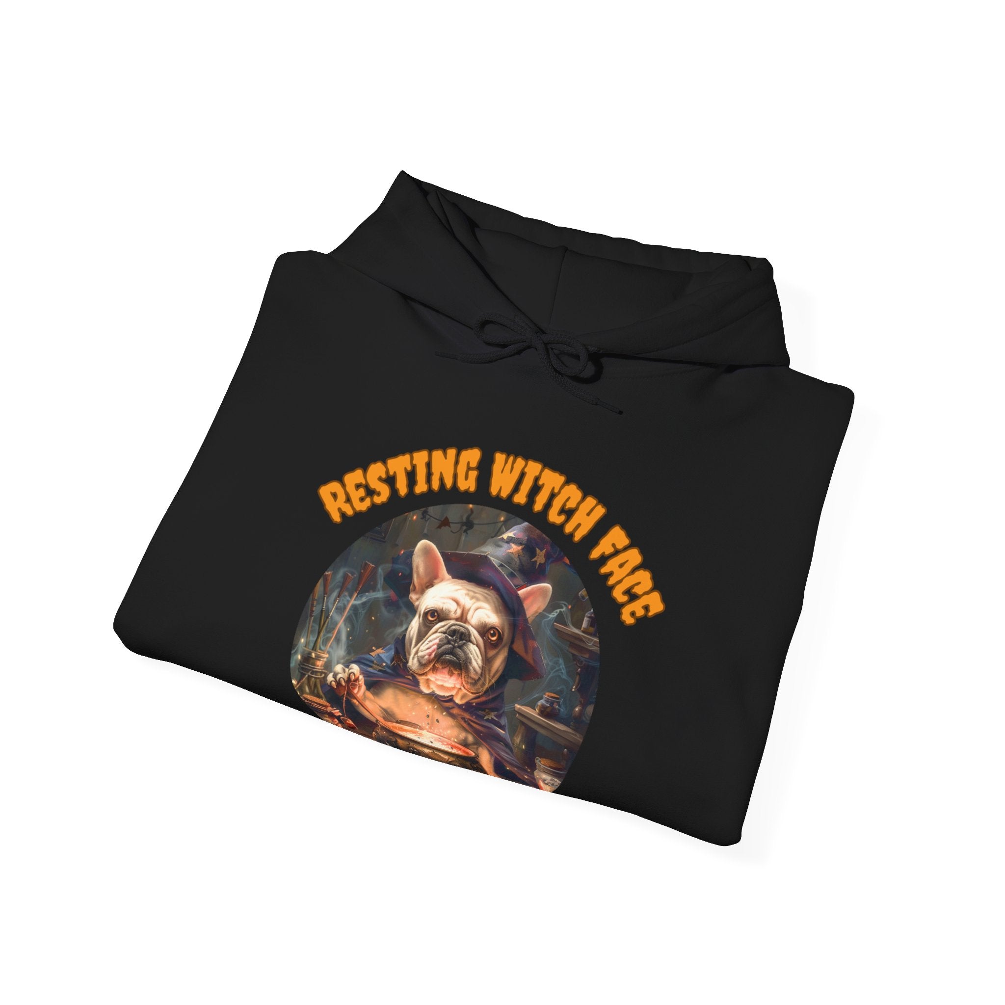 "Resting Witch Face" Halloween Bulldog Hoodie (White/French)