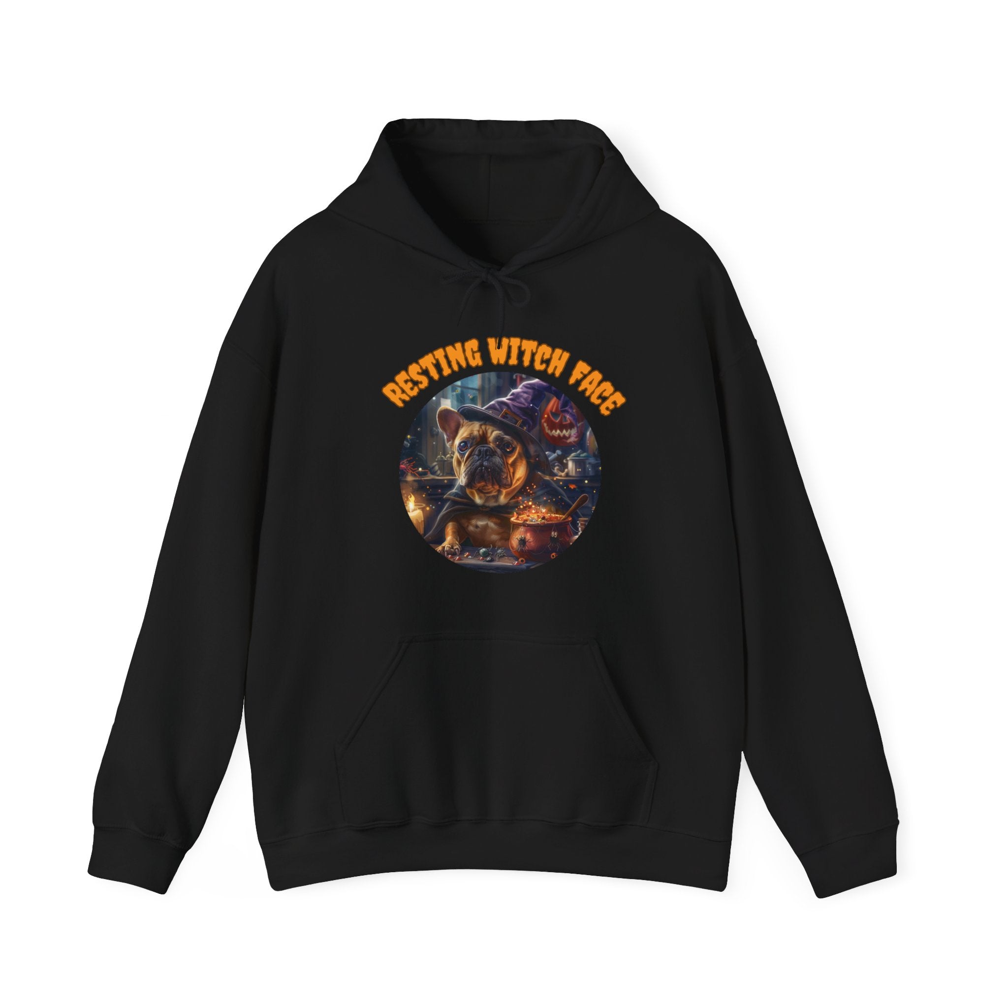 "Resting Witch Face" Halloween Bulldog Hoodie (Tan/French)