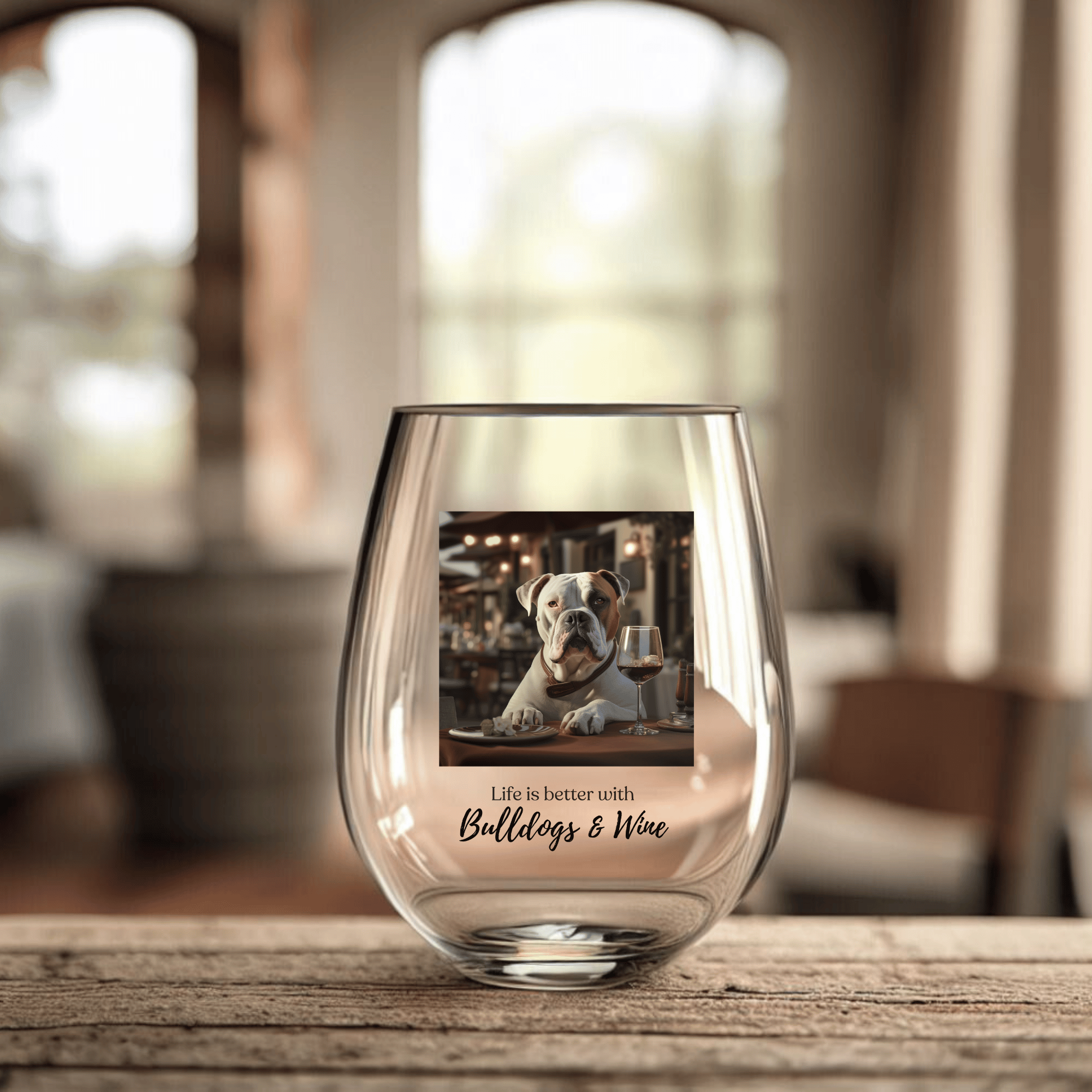Life is Better with Bulldogs & Wine" Stemless Glass - American Bulldog