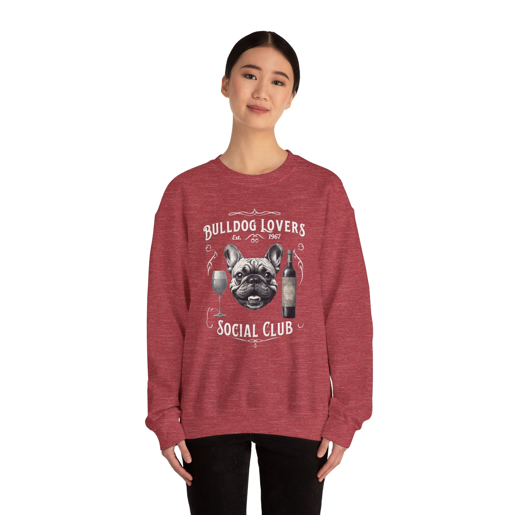 Bulldog Lovers Social Club Unisex Heavy Blend™ Crewneck Sweatshirt (French/Wine)