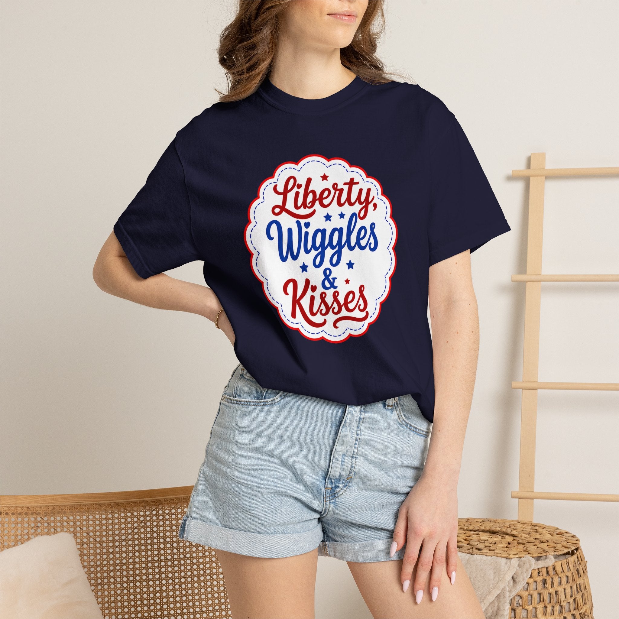 Liberty, Wiggles & Kisses Bulldog T-Shirt | Patriotic Garment-Dyed Tee (French)