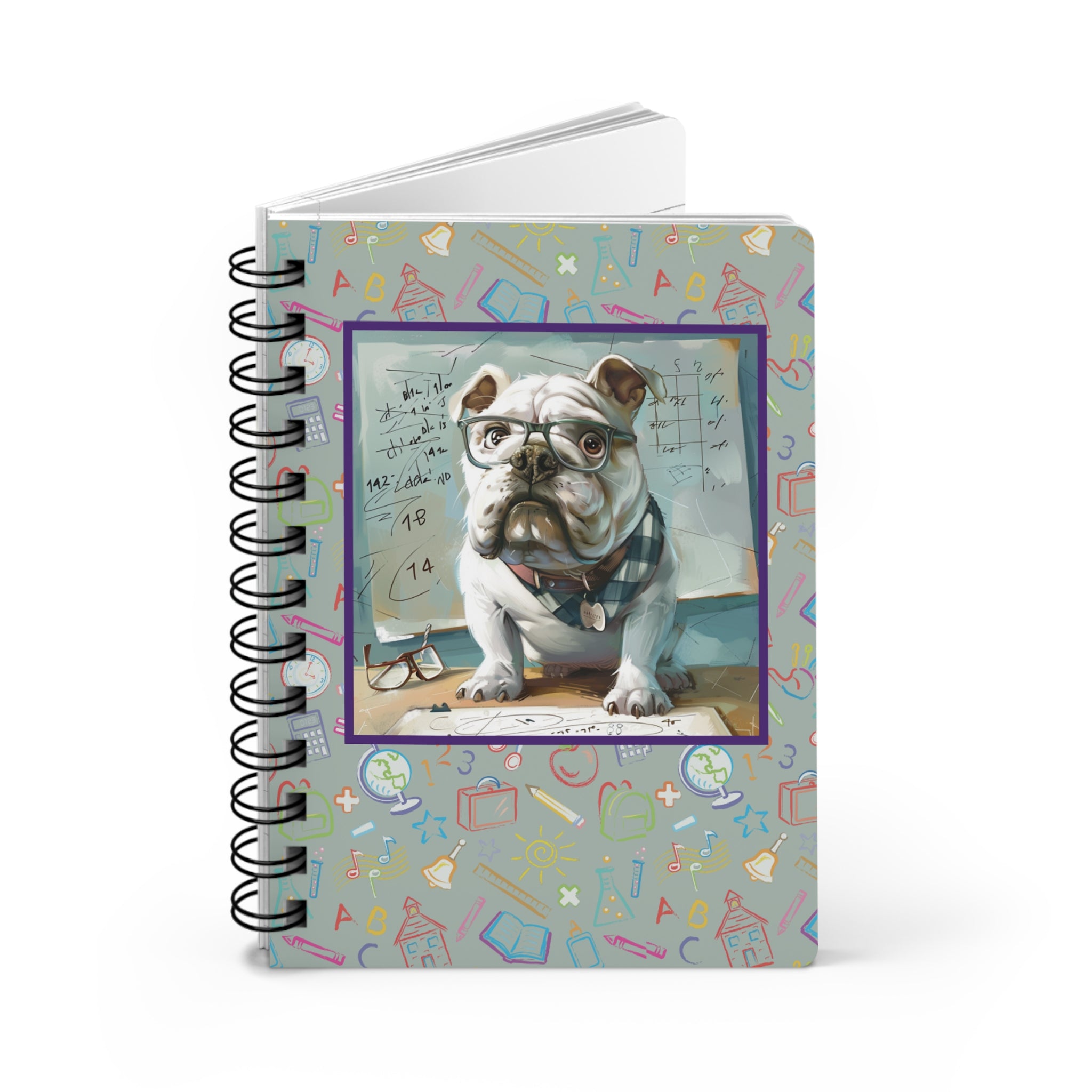 Smarty Paws Back-to-School Bulldog Spiral Notebook (White/English)