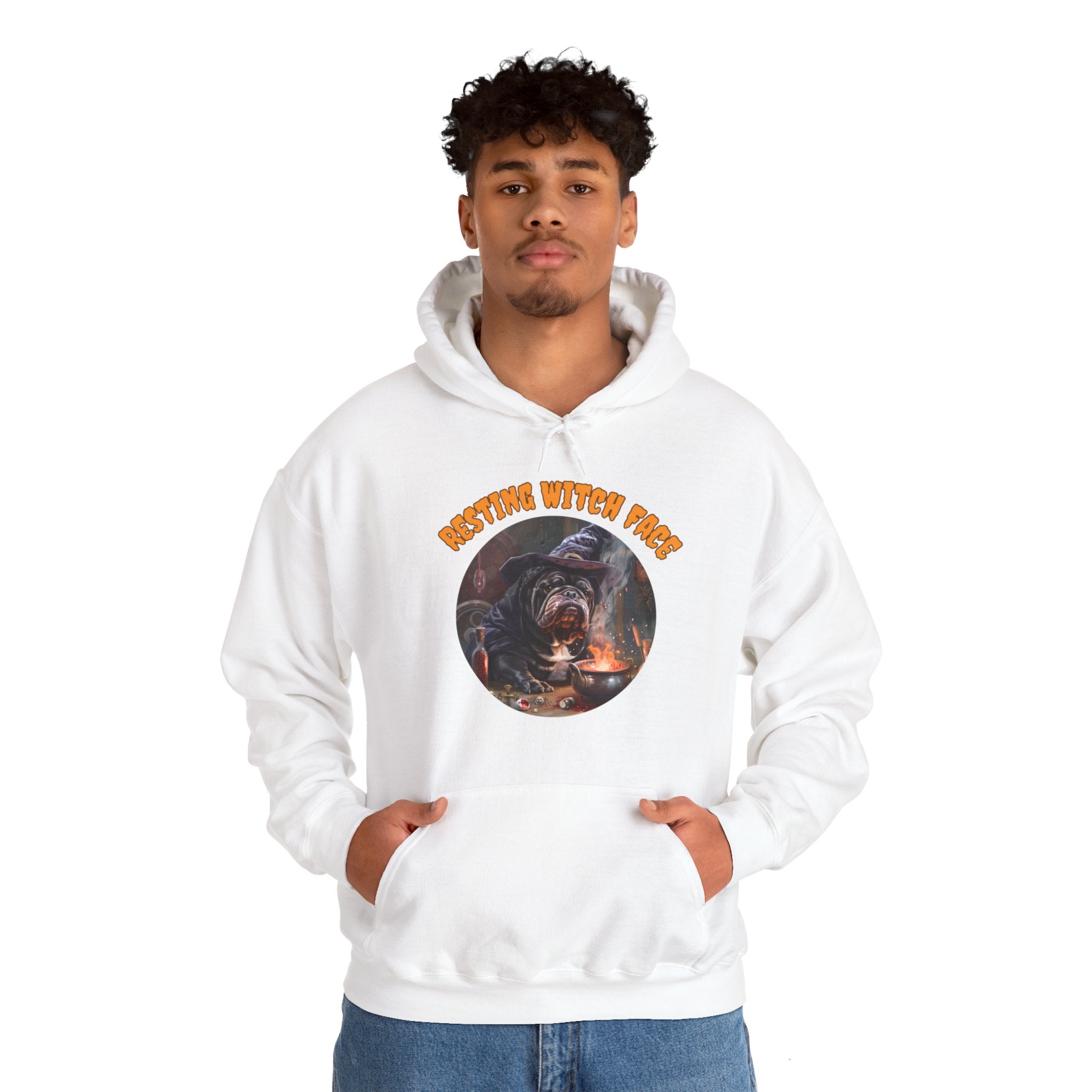 "Resting Witch Face" Halloween Bulldog Hoodie (Black/English)