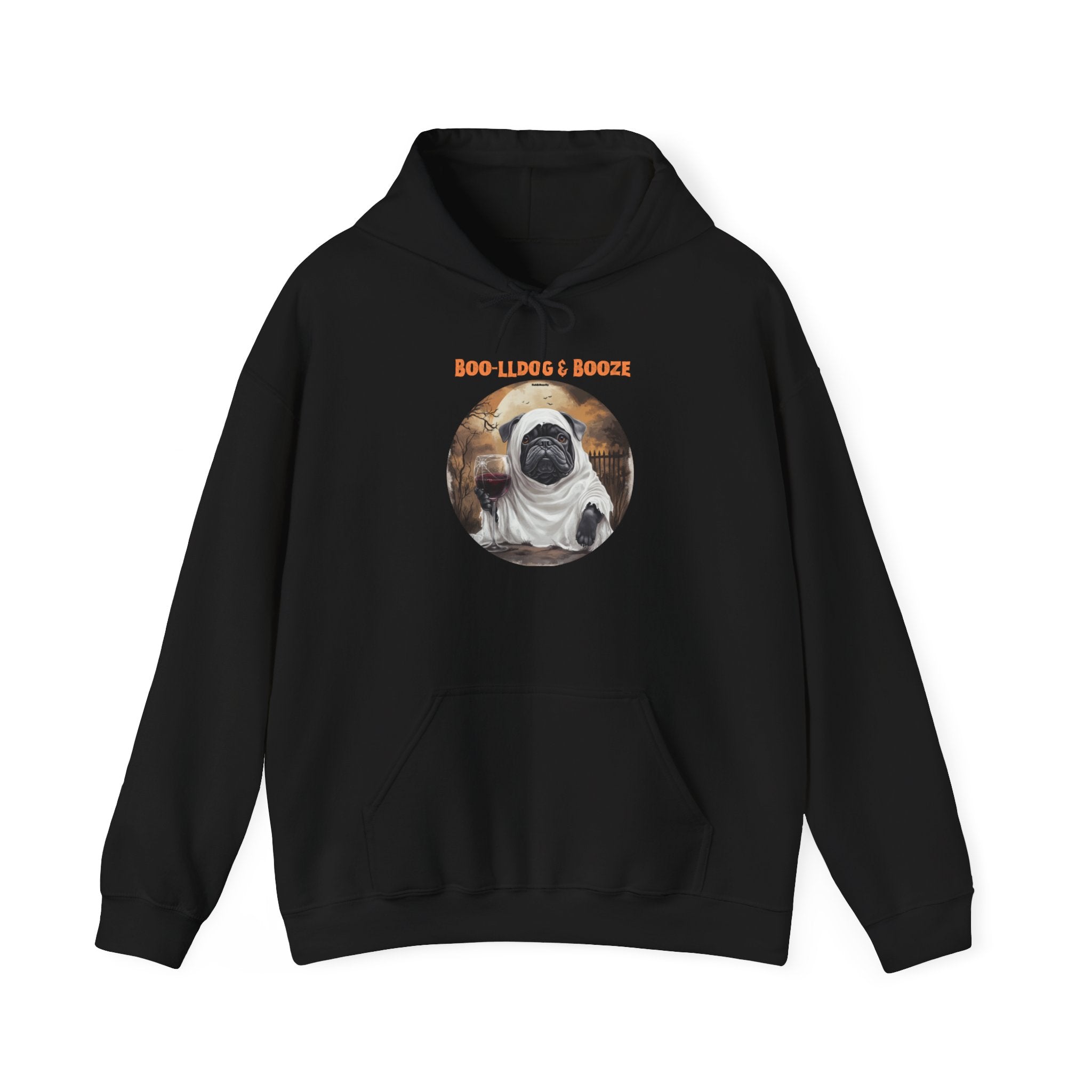 Boo-lldog & Booze Halloween Bulldog Hoodie (Black/English)