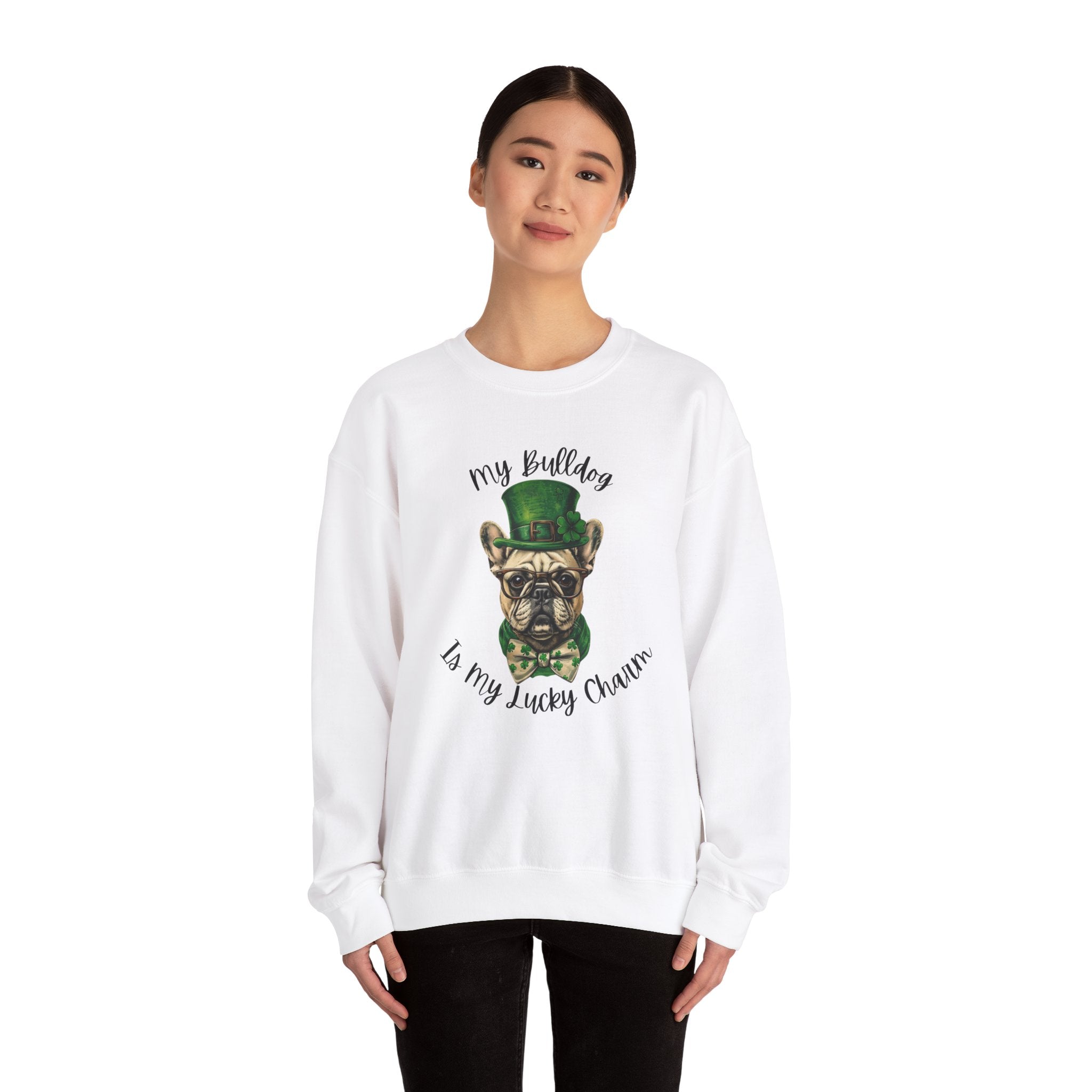 Tipsy Bully St. Patrick's Day Sweatshirt: "My Bulldog is My Lucky Charm (French)