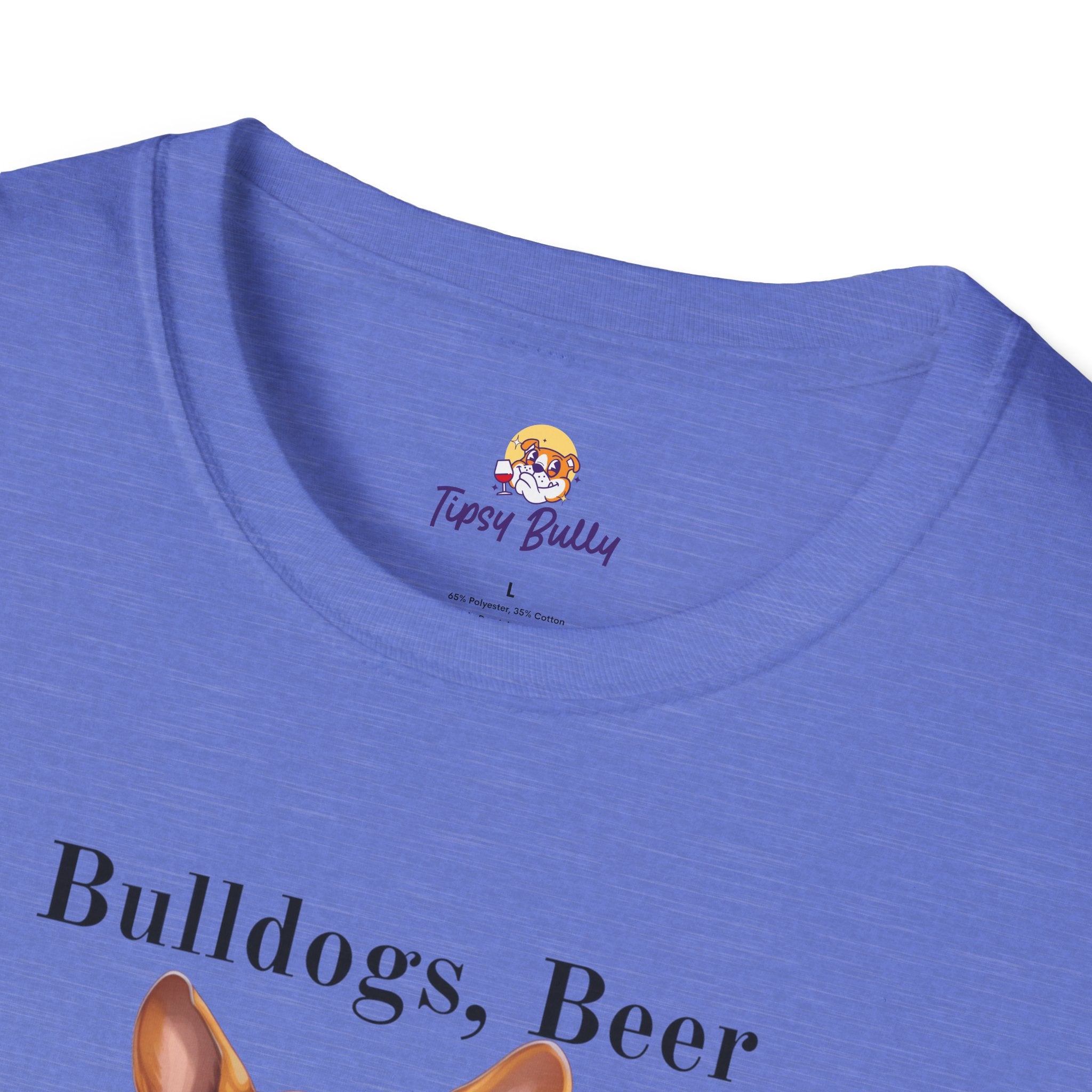Bulldogs, Beer, and Bad Decisions" Unisex T-Shirt by Tipsy Bully (French/Brown)