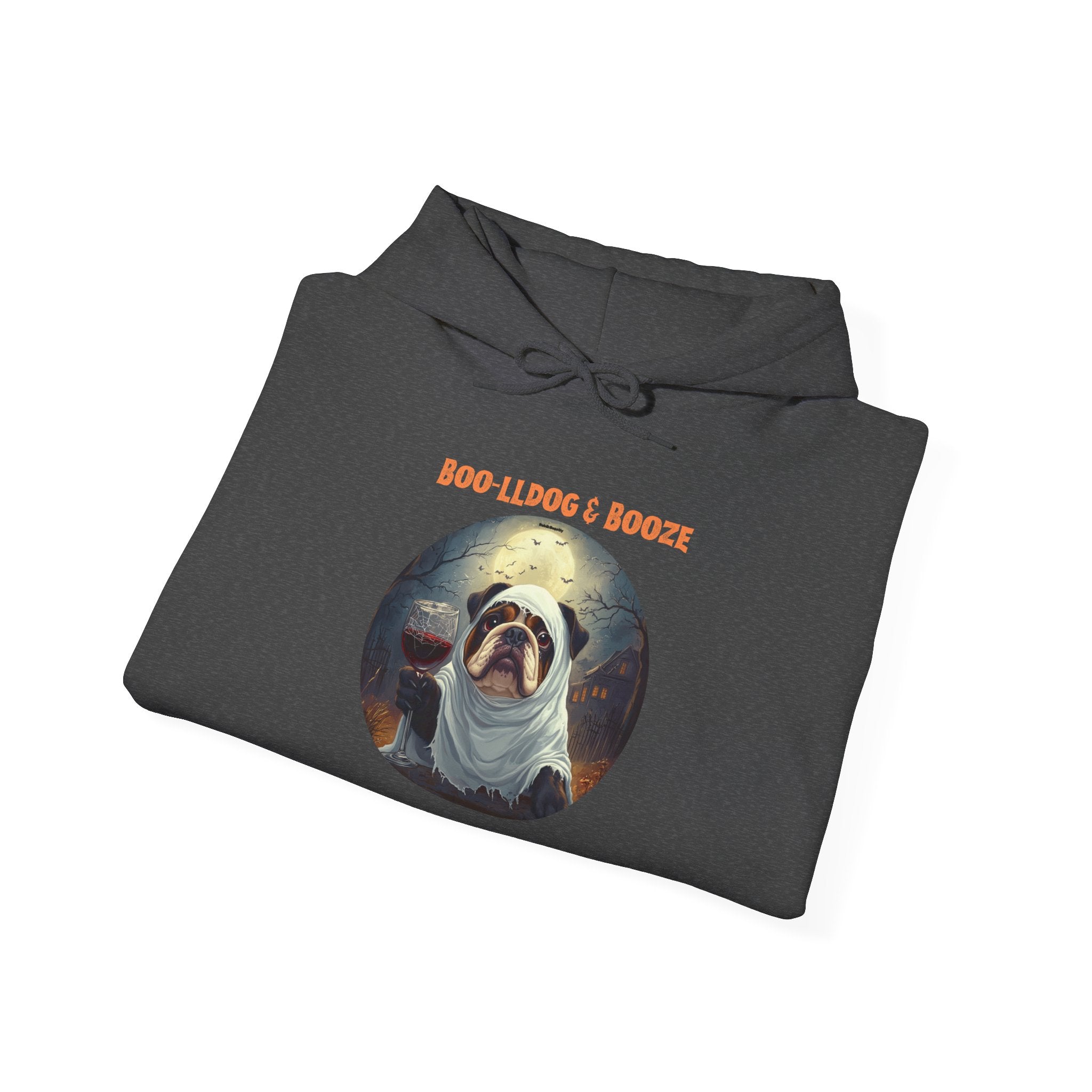 Boo-lldog & Booze Halloween Bulldog Hoodie (Brown/English)