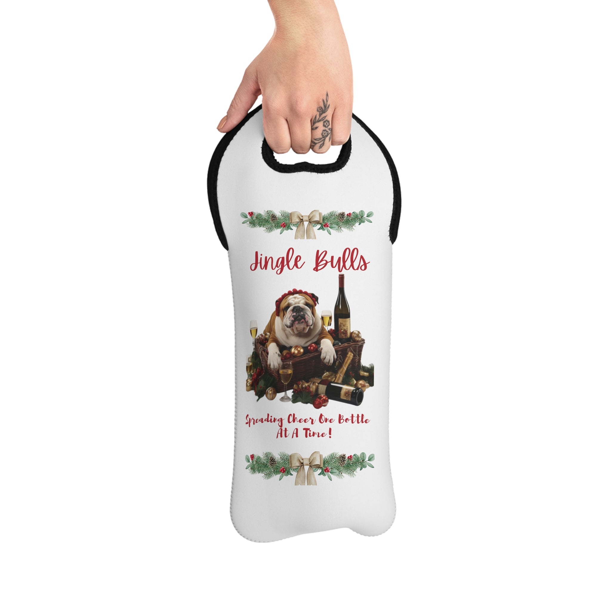 🎄🍷 Tipsy Bully's "Jingle Bulls - Spreading Cheer One Bottle At A Time" Wine Tote 🍷🎄 English Bulldog