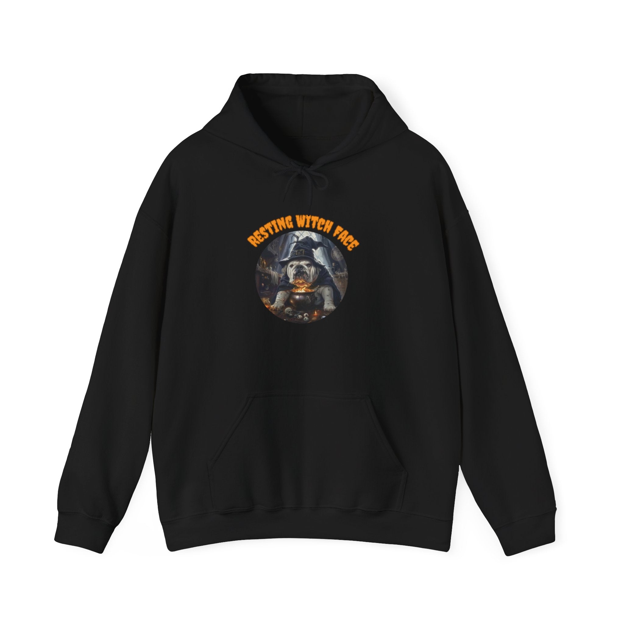 "Resting Witch Face" Halloween Bulldog Hoodie (White/English)