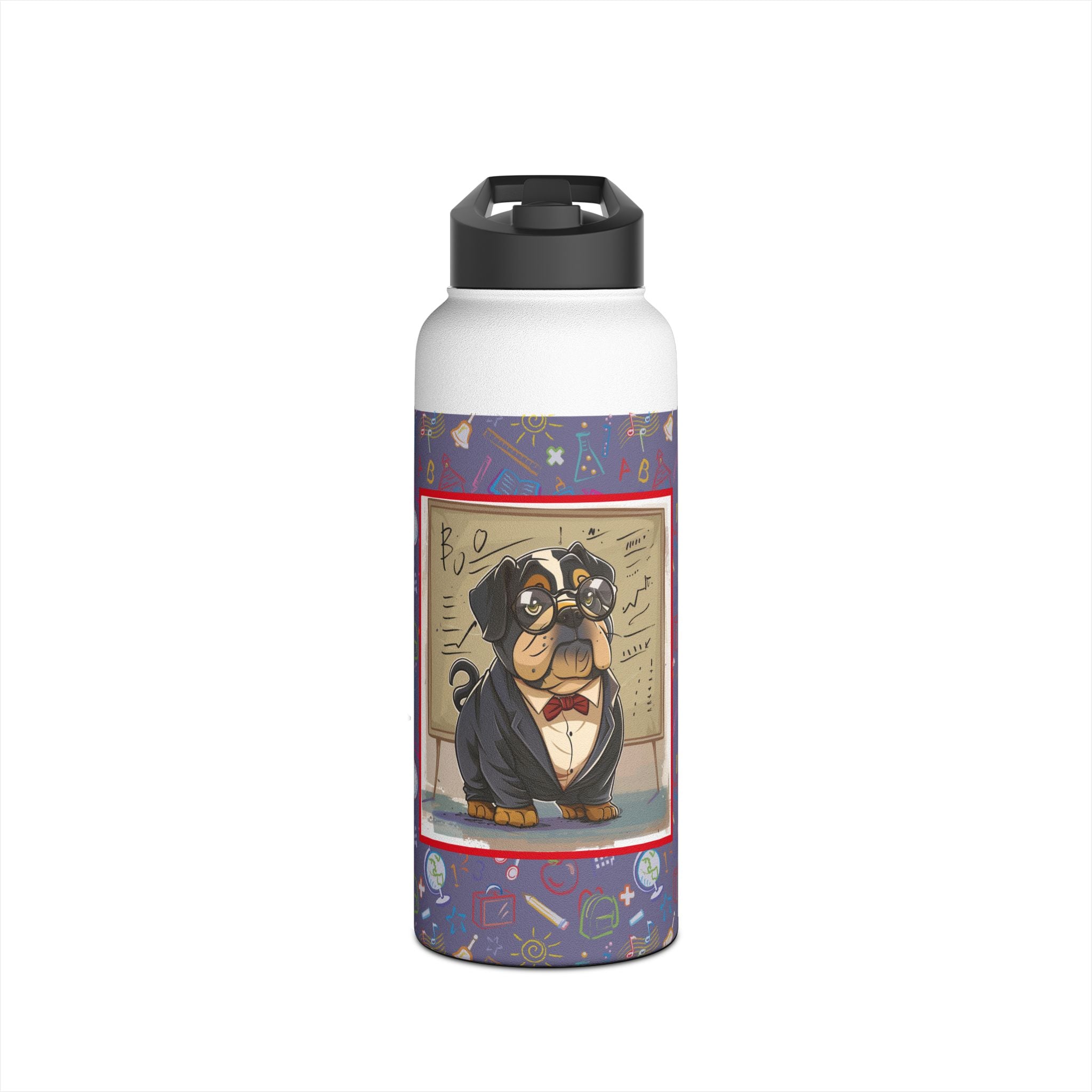 Smarty Paws Back-to-School Bulldog Water Bottle (Black/English)