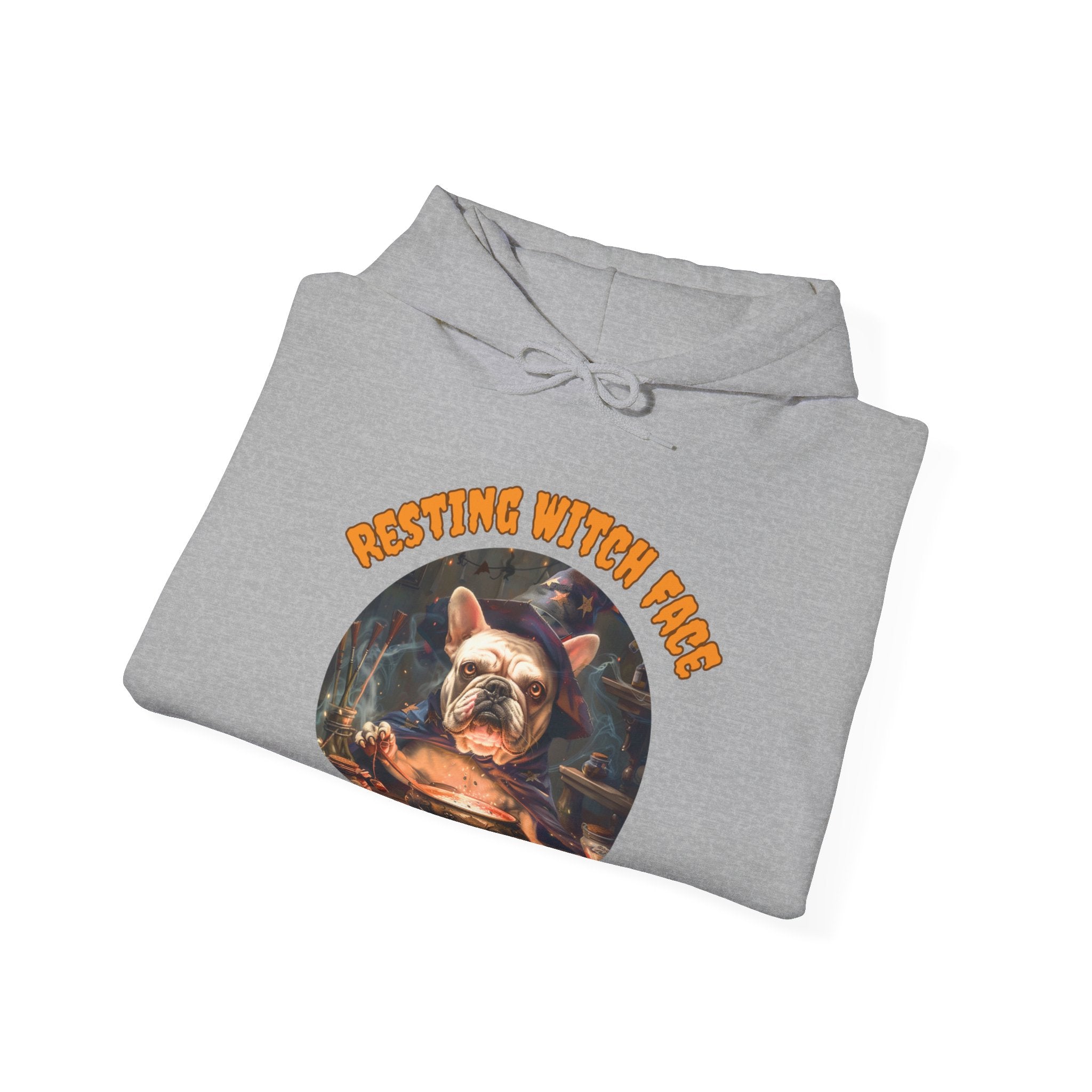 "Resting Witch Face" Halloween Bulldog Hoodie (White/French)