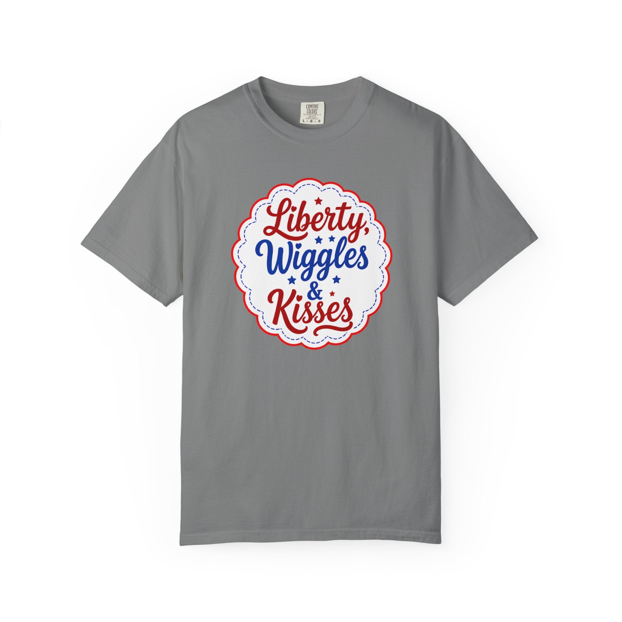 Liberty, Wiggles & Kisses Bulldog T-Shirt | Patriotic Garment-Dyed Tee (French)