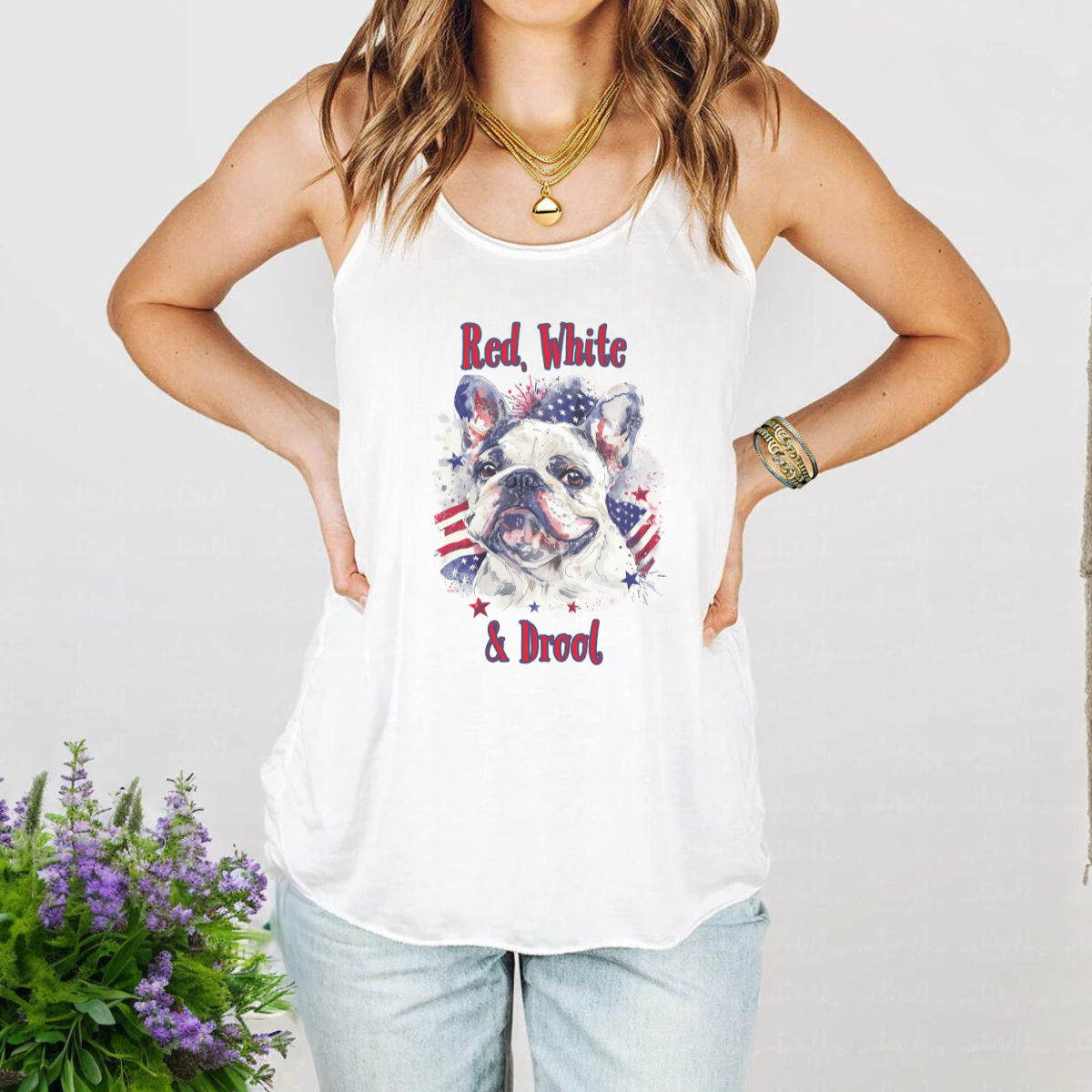 Red, White & Drool Women's Flowy Racerback Tank (French)