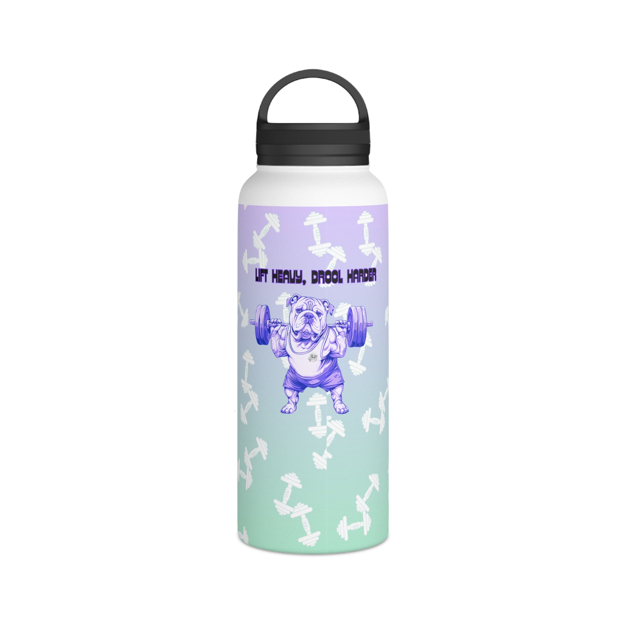 Tipsy Bully Ripped Bulldog Stainless Steel Water Bottle, Handle Lid (English/Purple)