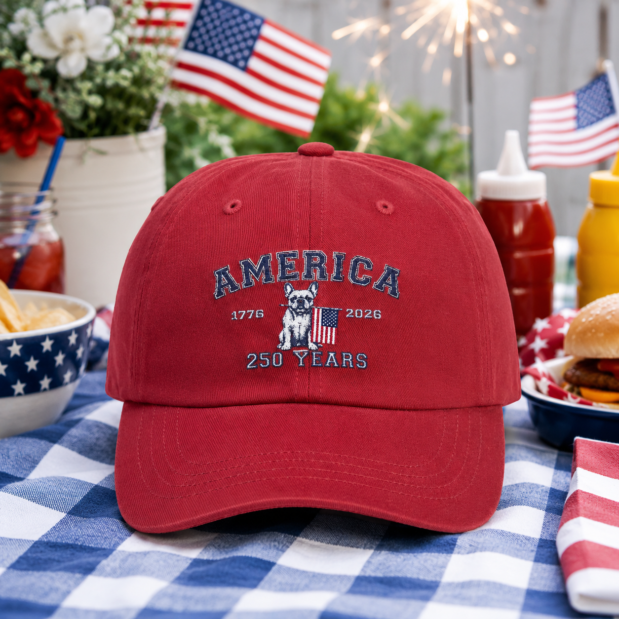 America 250 Years Dad Cap - Vintage Patriotic USA Baseball Hat (French)
