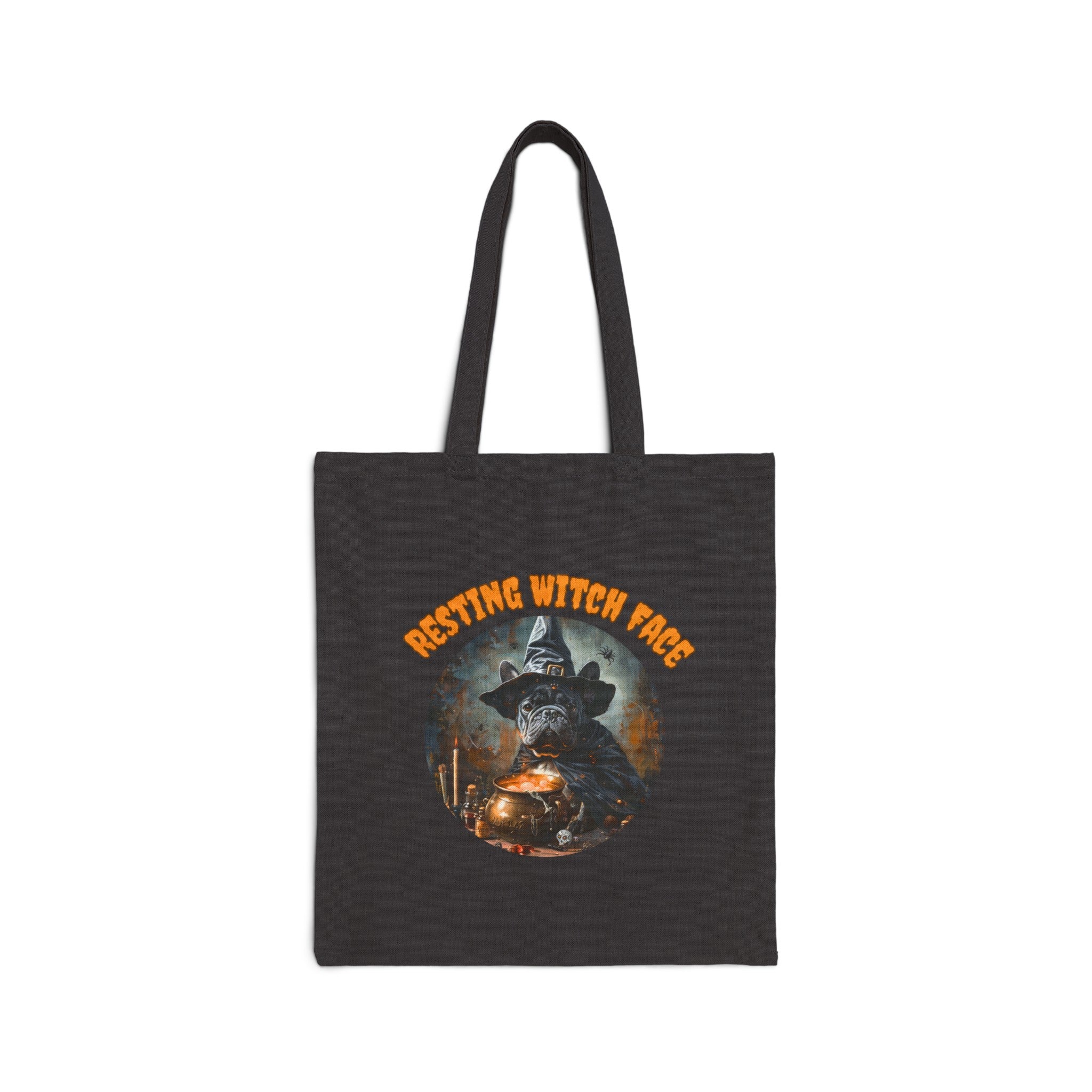 "Resting Witch Face" Trick or Treat Canvas Tote Bag (Tan/English)