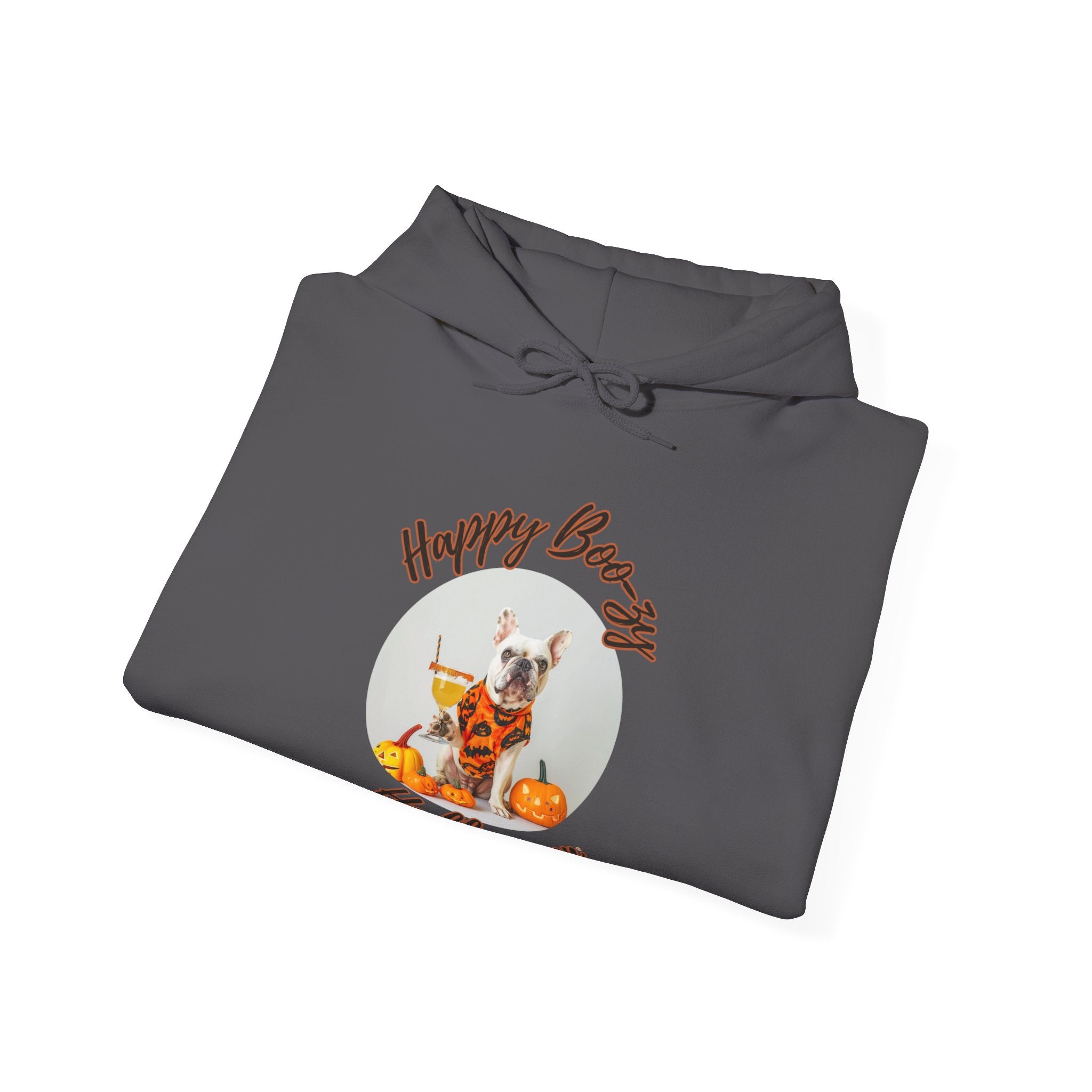 "Happy Boo-zy Halloween" Halloween Bulldog Hoodie (White/French)