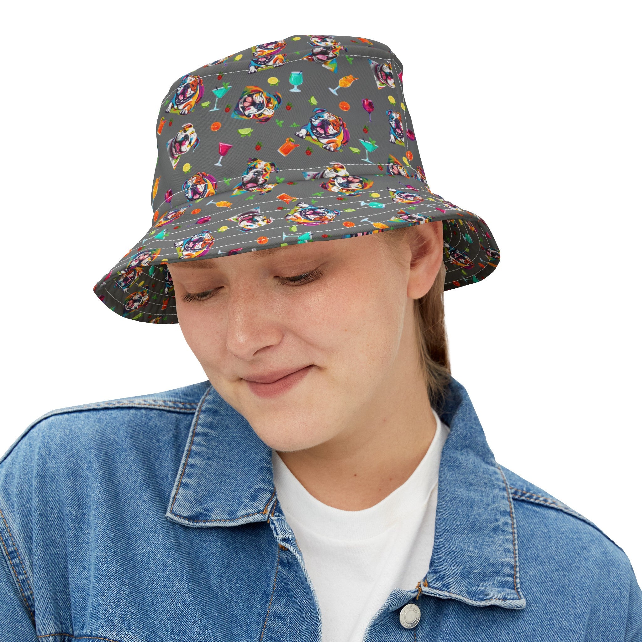 Tipsy Bully Unisex Summer Cocktail Bucket Hat (English/Grey)