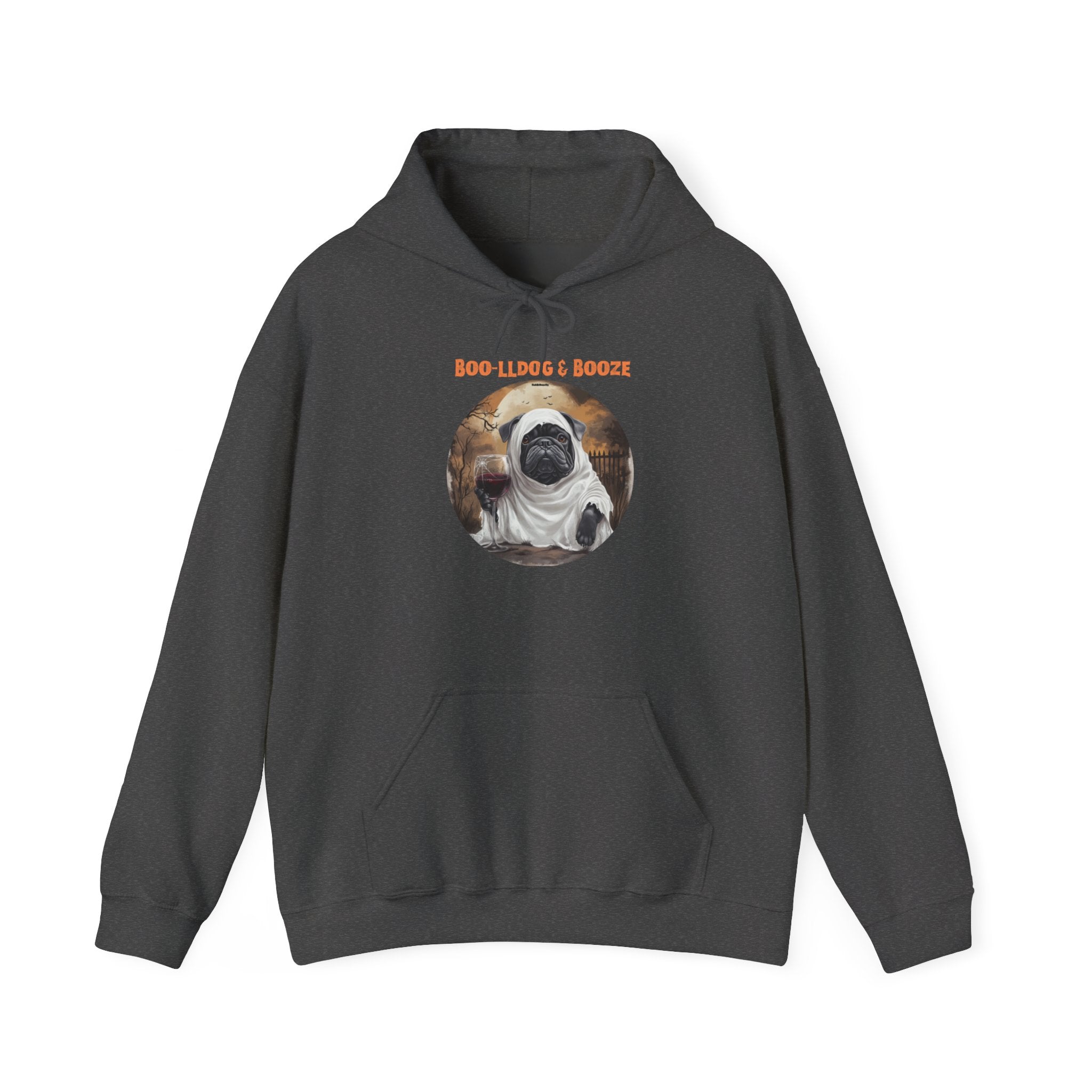 Boo-lldog & Booze Halloween Bulldog Hoodie (Black/English)