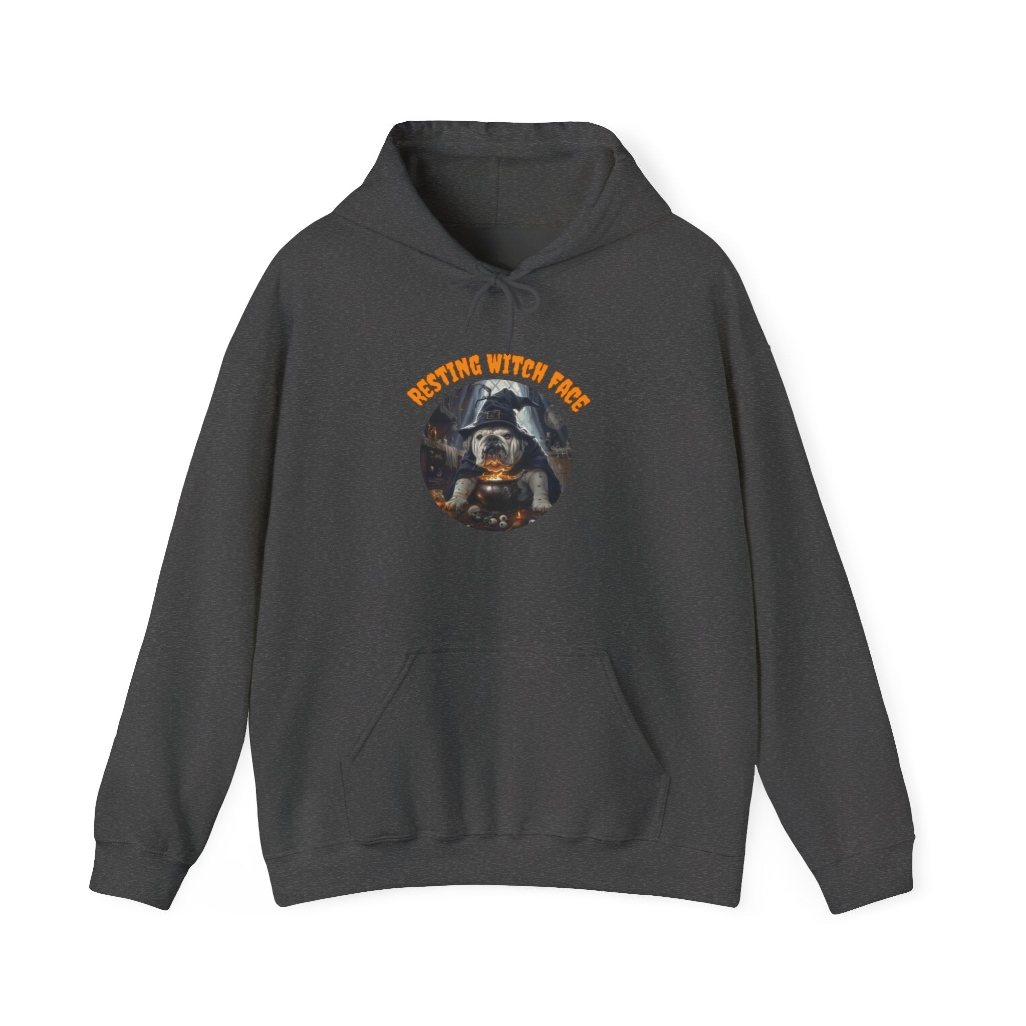 "Resting Witch Face" Halloween Bulldog Hoodie (White/English)