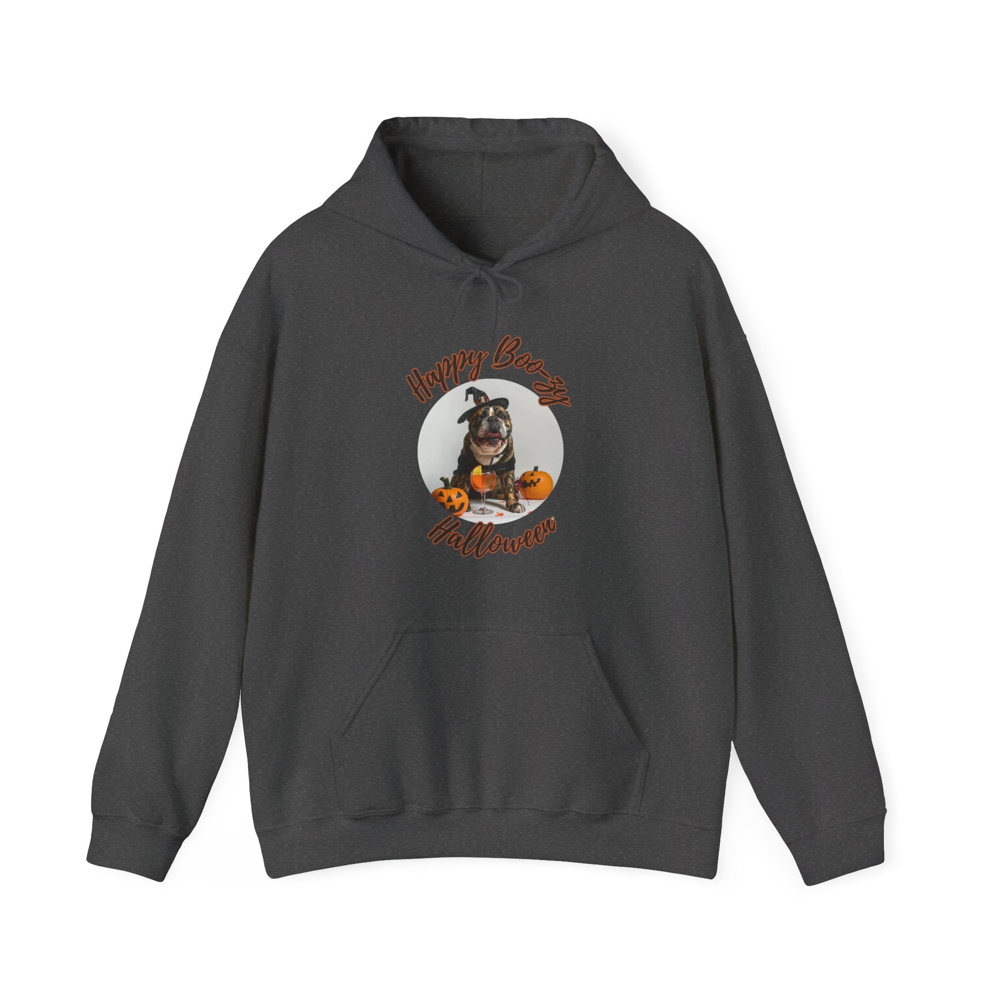 "Happy Boo-zy Halloween" Halloween Bulldog Hoodie (Black/French)