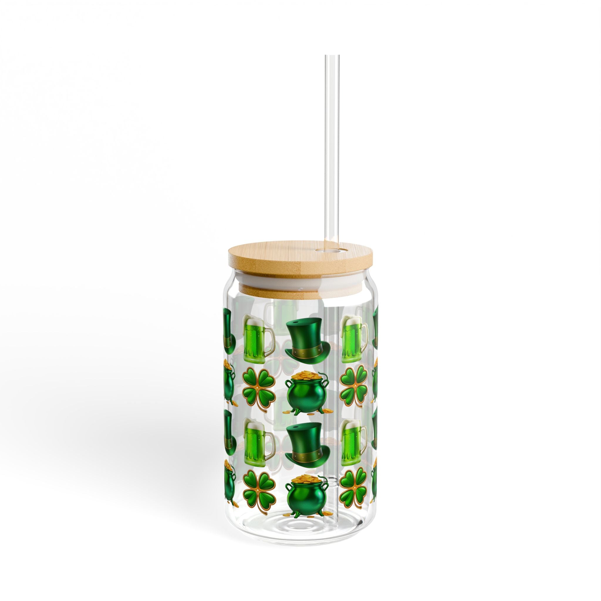 St. Patrick's Day Sipper Glass with Lid & Straw (English/French)