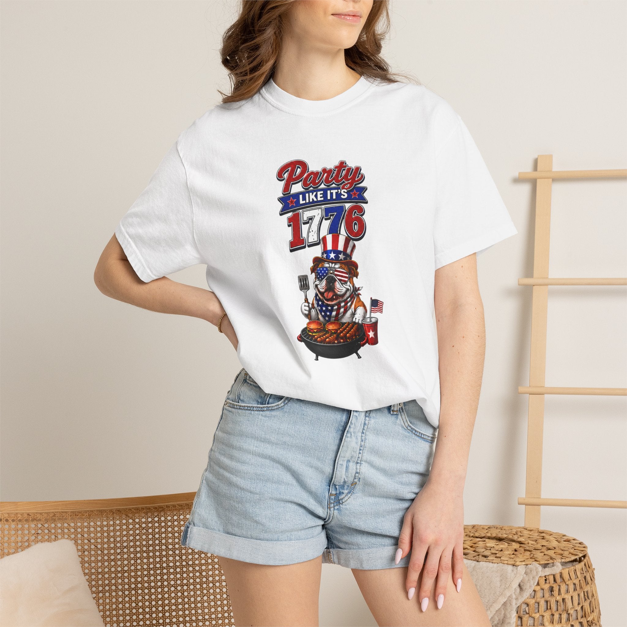 Party Like Its 1776 Bulldog T-Shirt | Patriotic Garment-Dyed Tee (English)