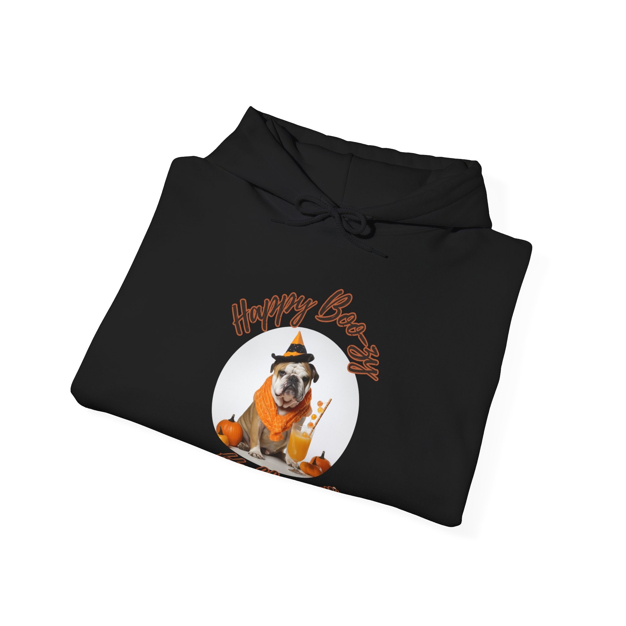 "Happy Boo-zy Haloween" Halloween Bulldog Hoodie (Tan/English)