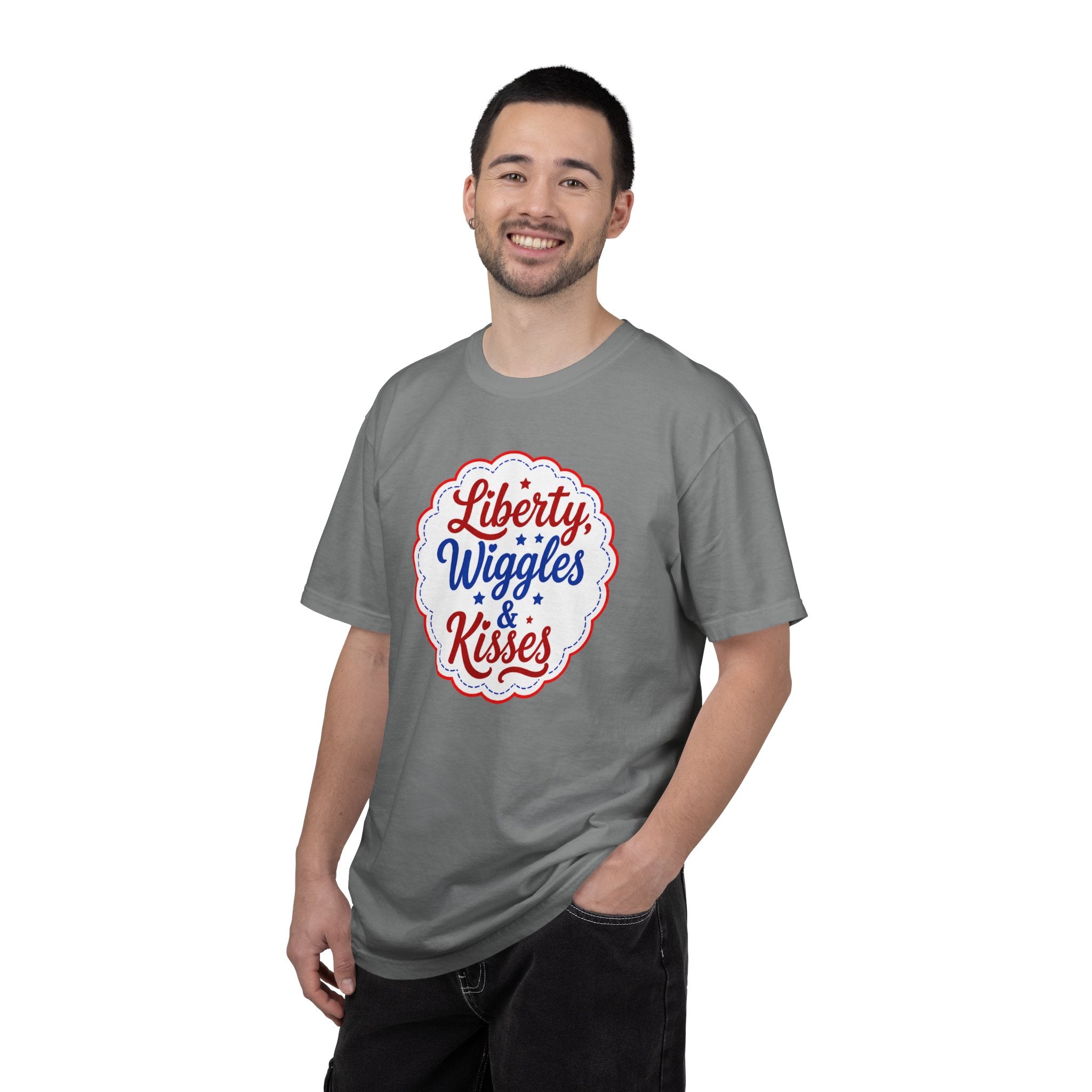 Liberty, Wiggles & Kisses Bulldog T-Shirt | Patriotic Garment-Dyed Tee (English)
