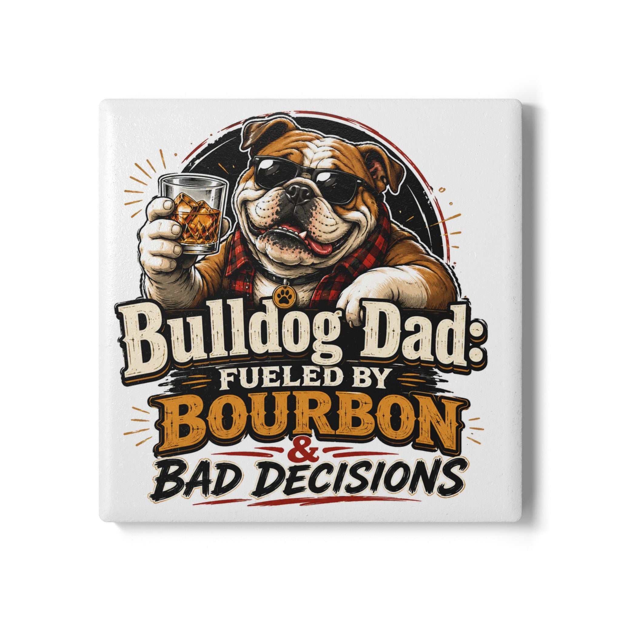Bulldog Dad Ceramic Coaster (English)