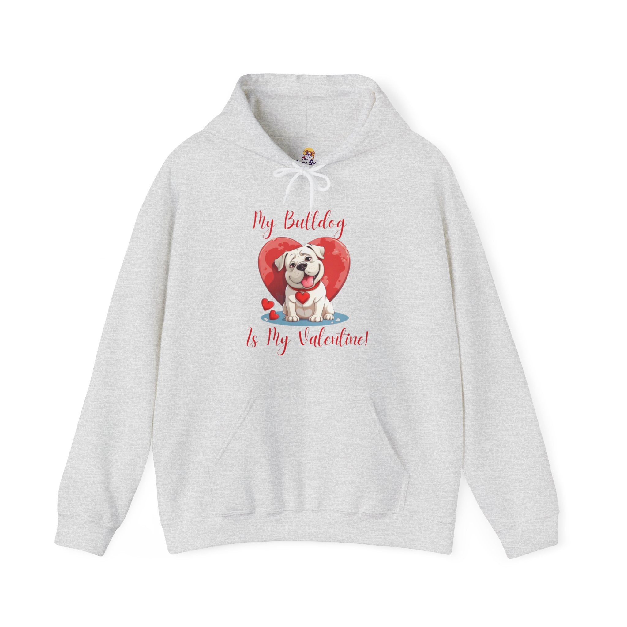 My Bulldog Is My Valentine" - Customizable Bulldog Valentine's Day Hoodie from Tipsy Bully (American/white)