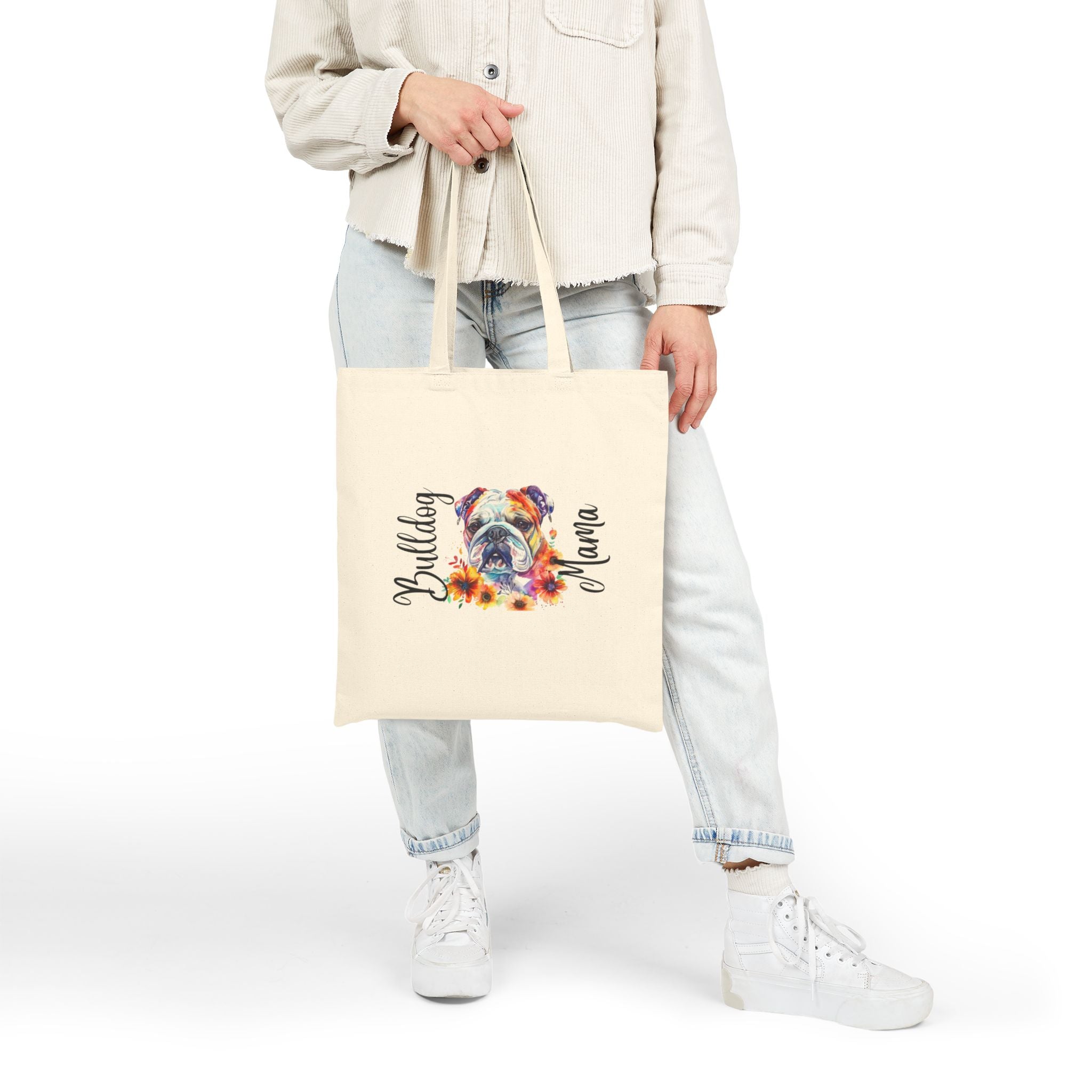 Bulldog Mama Cotton Canvas Tote Bag (English2)